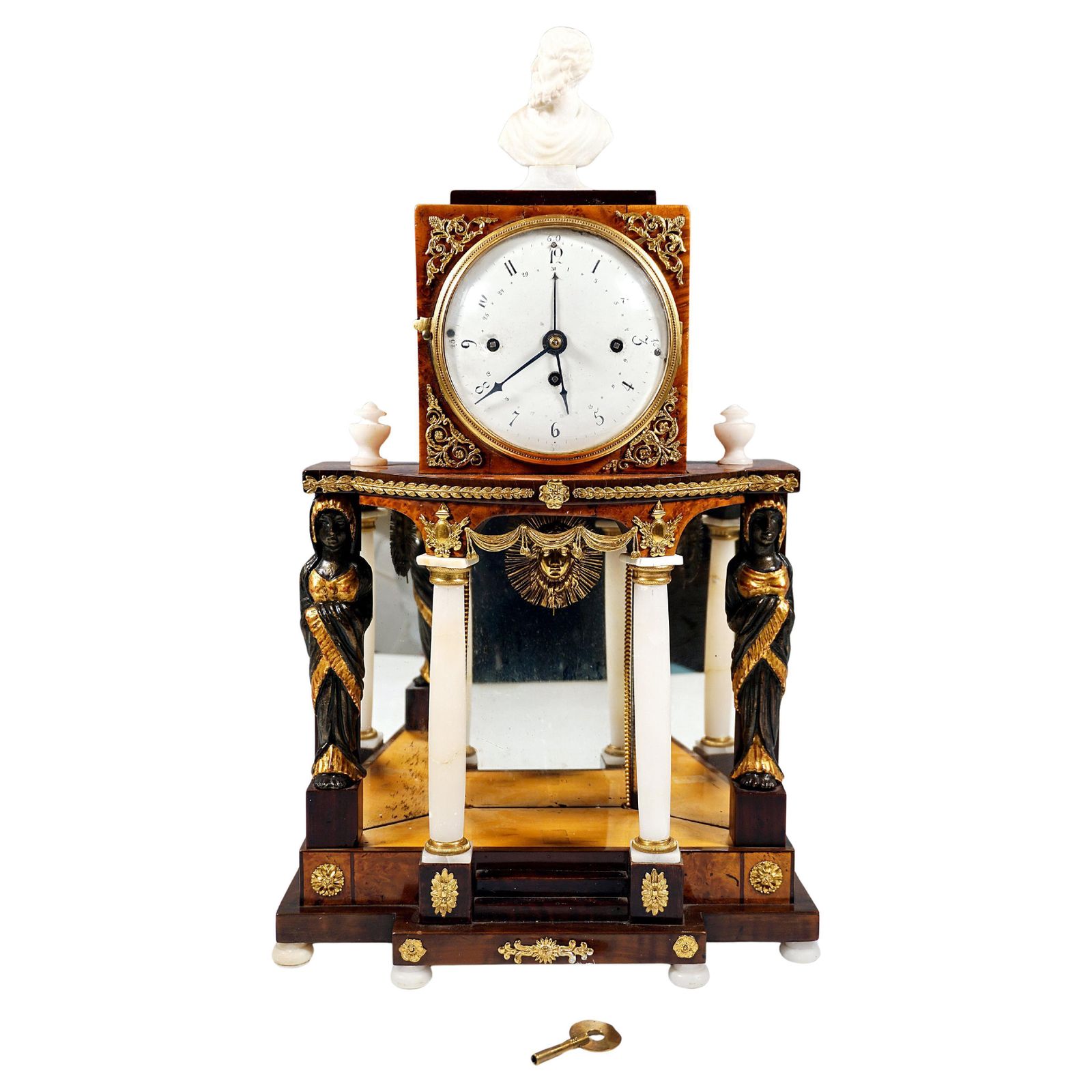 Viennese Empire Portal Clock With Caryatids And Gilded Fittings, Around 1810