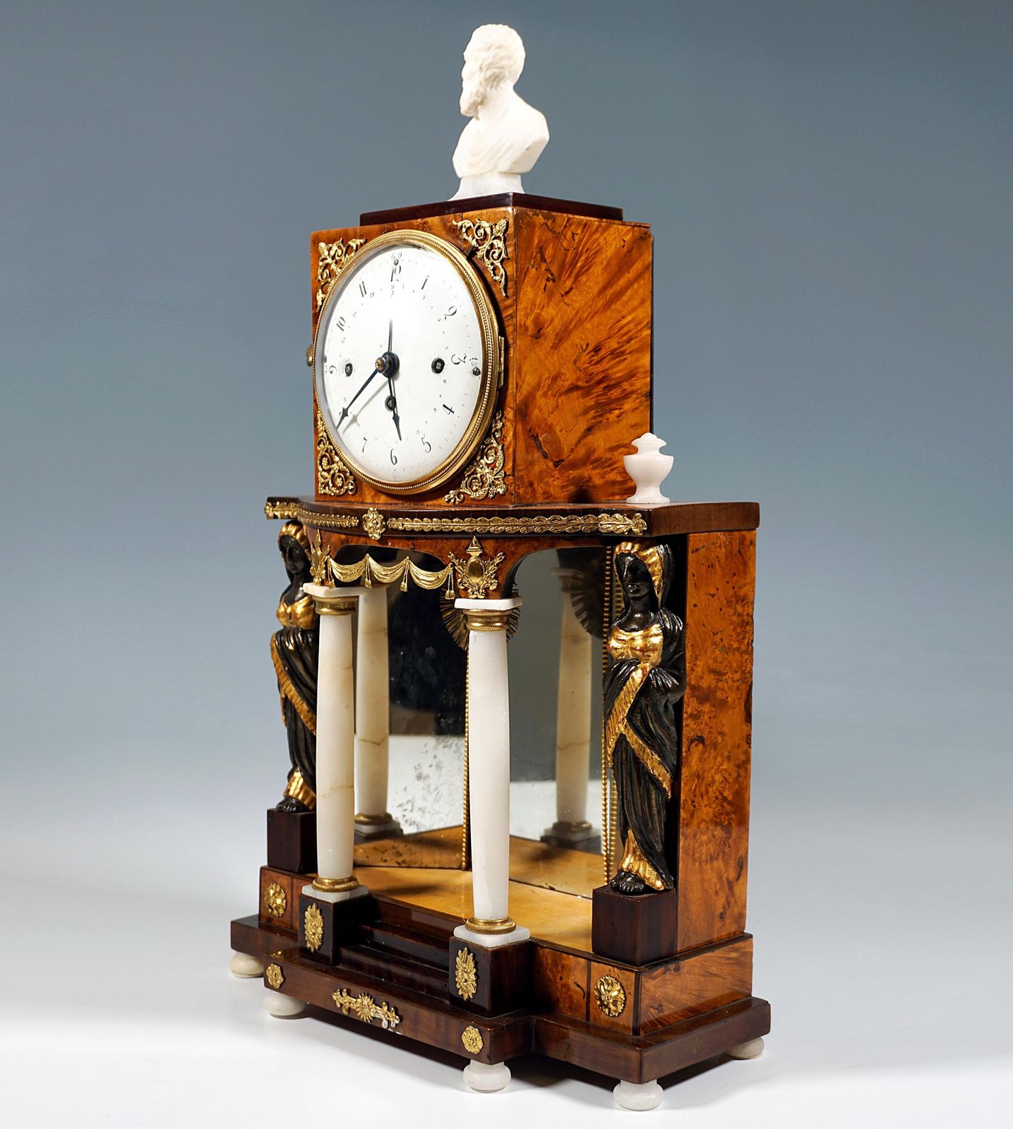 Viennese Empire Portal Clock With Caryatids And Gilded Fittings, Around 1810 photo for sale