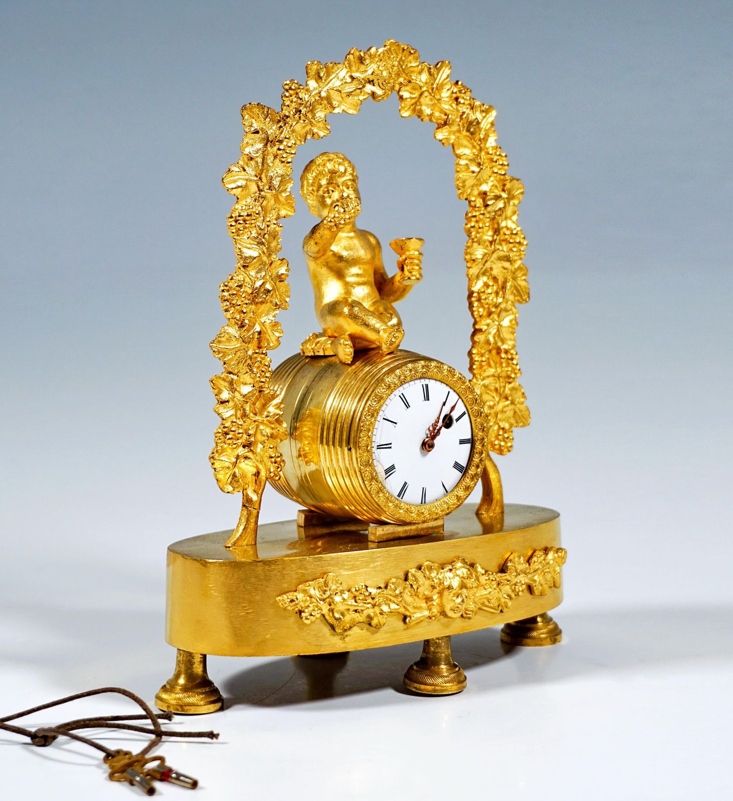 French Ormolu Table Clock, Bacchant Sitting On Wine Barrel, Paris, Around 1840 photo furniture