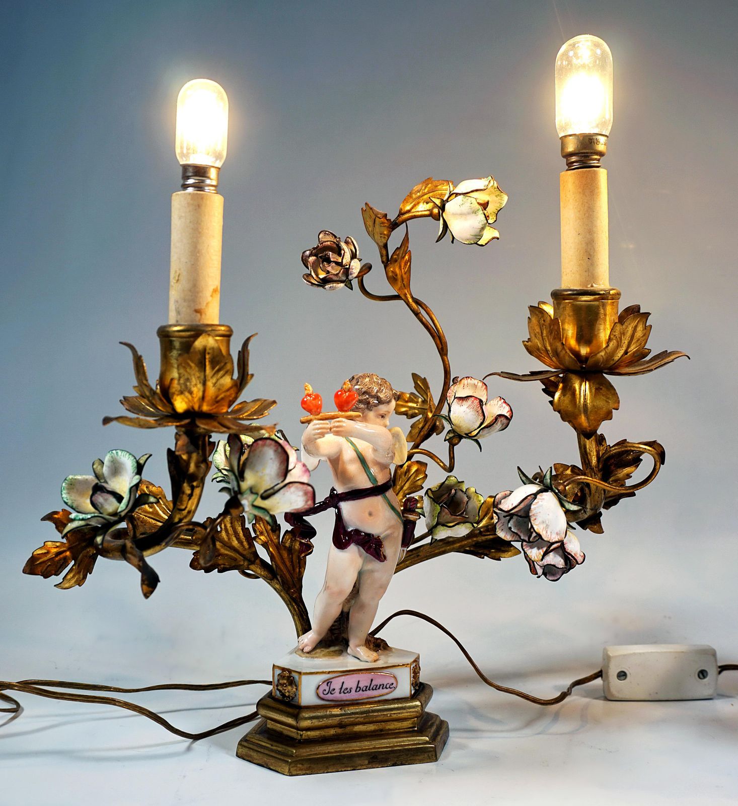 Pair Of Meissen Bronze Table Lamps With Motto Children, By Mv Acier, 1775 1814 photo furniture