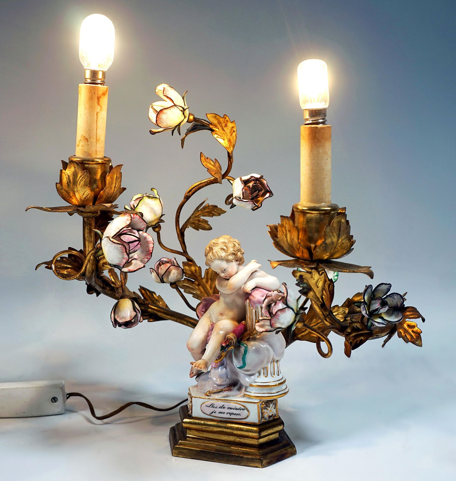 Pair Of Meissen Bronze Table Lamps With Motto Children, By Mv Acier, 1775 1814 photo for sale