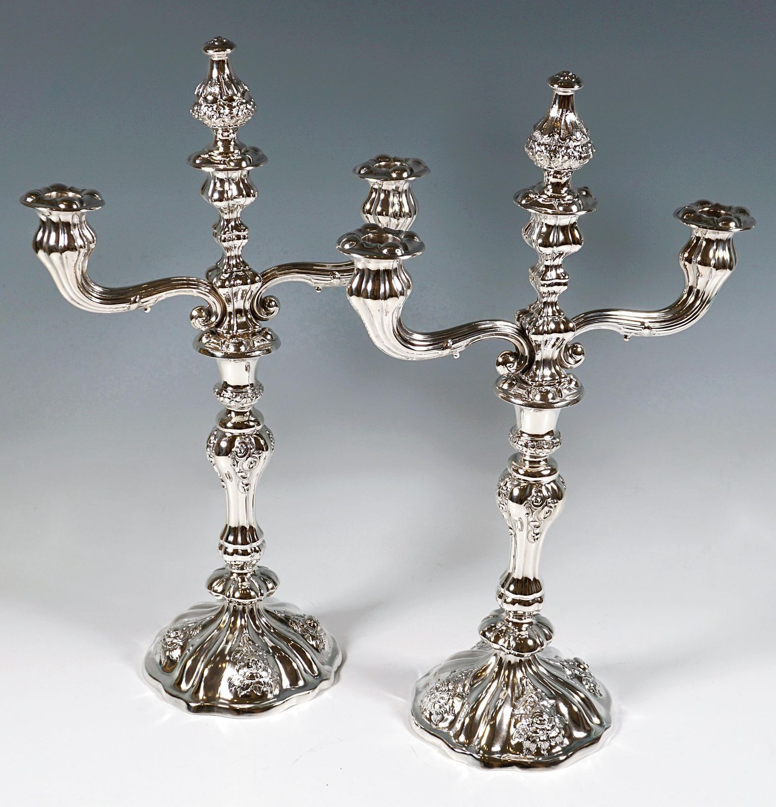 Pair Of Antique Vienna 3 Flame Biedermeier Silver Candle Holders, Dated 1857 photo furniture