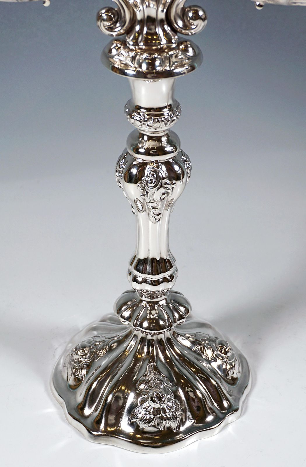 Pair Of Antique Vienna 3 Flame Biedermeier Silver Candle Holders, Dated 1857 photo vintage