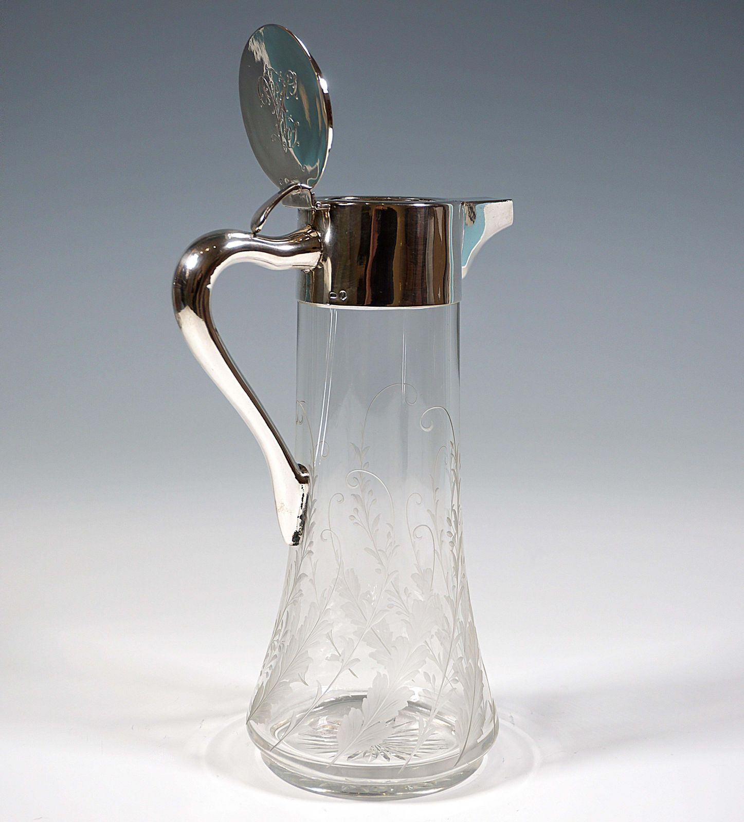 Art Nouveau Cut Glass Carafe With Silver Mount, By Robert Macher, Vienna 1900 photo for sale