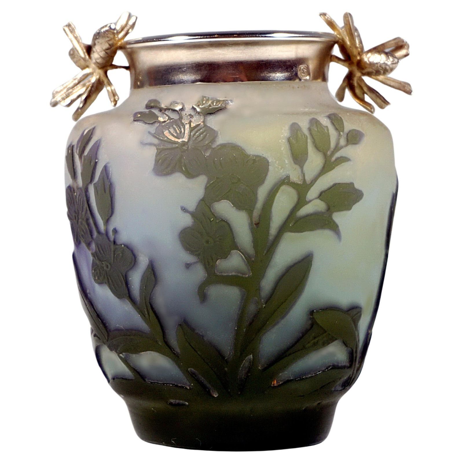 émile Gallé Art Nouveau Cameo Vase With Silver Mounting, Nancy, France 1904