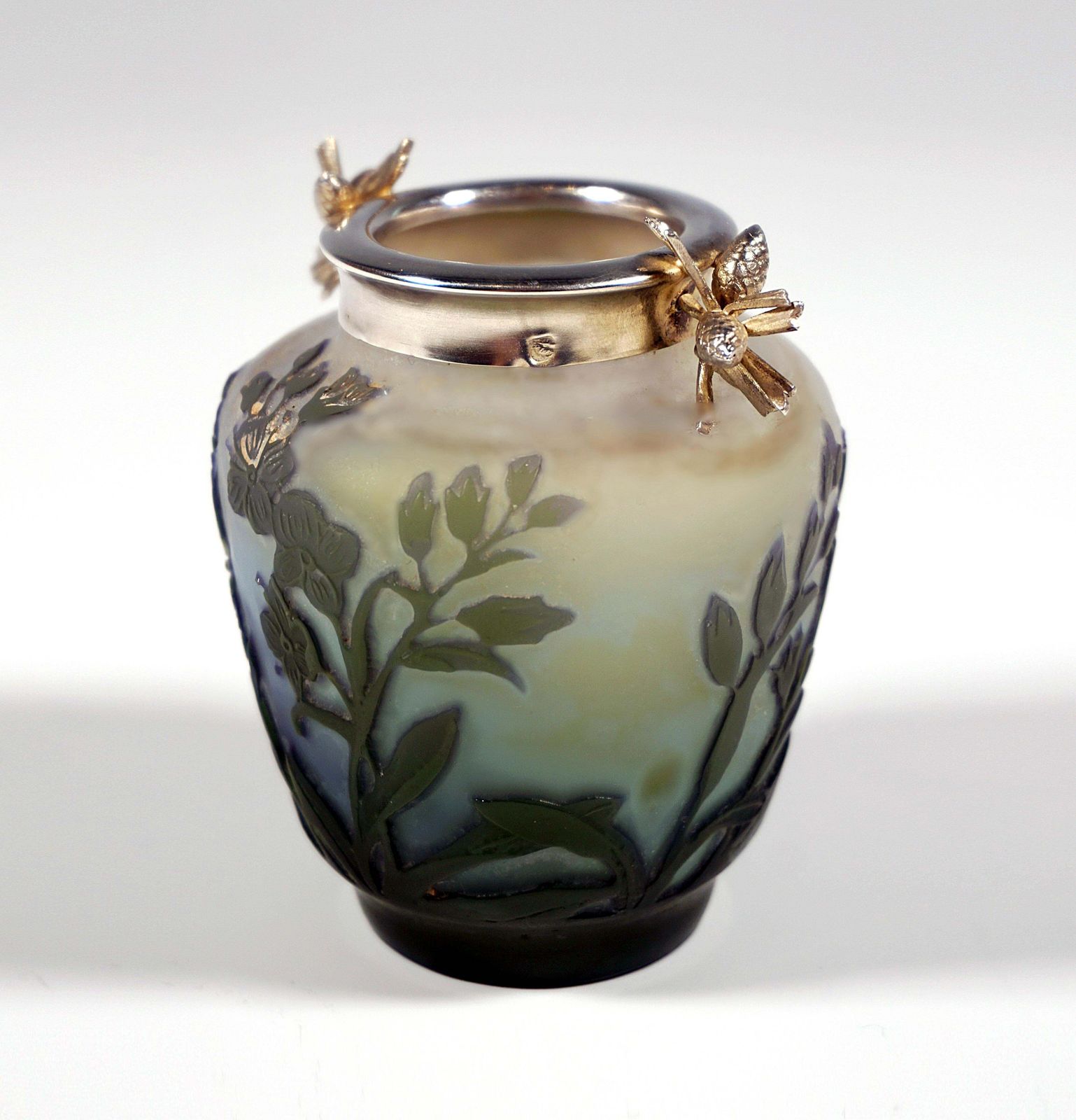 émile Gallé Art Nouveau Cameo Vase With Silver Mounting, Nancy, France 1904 photo Home Decor