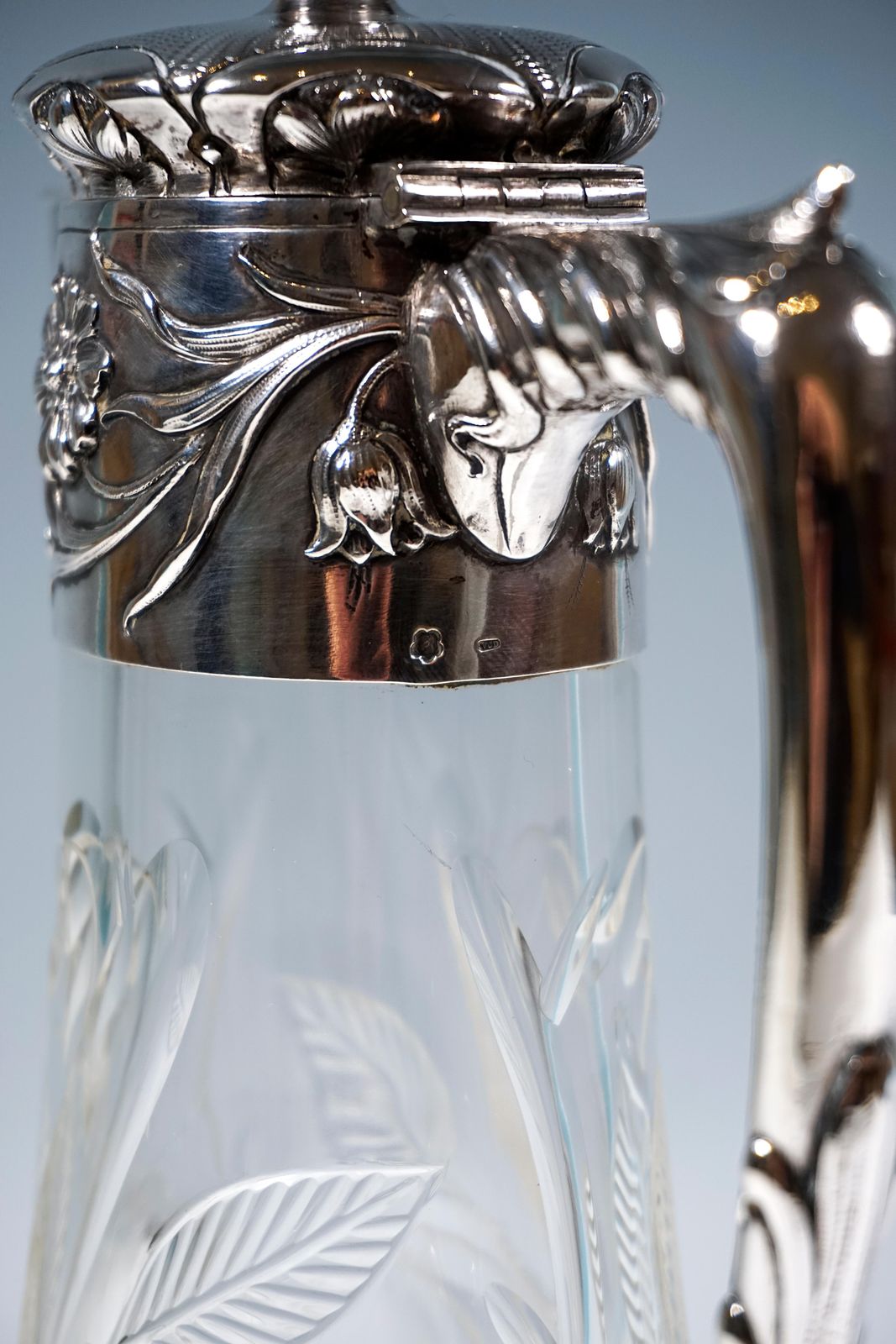 Art Nouveau Cut Glass Carafe With Silver Mount, By Vincenz Carl Dub, Vienna 1900 photo vinterior