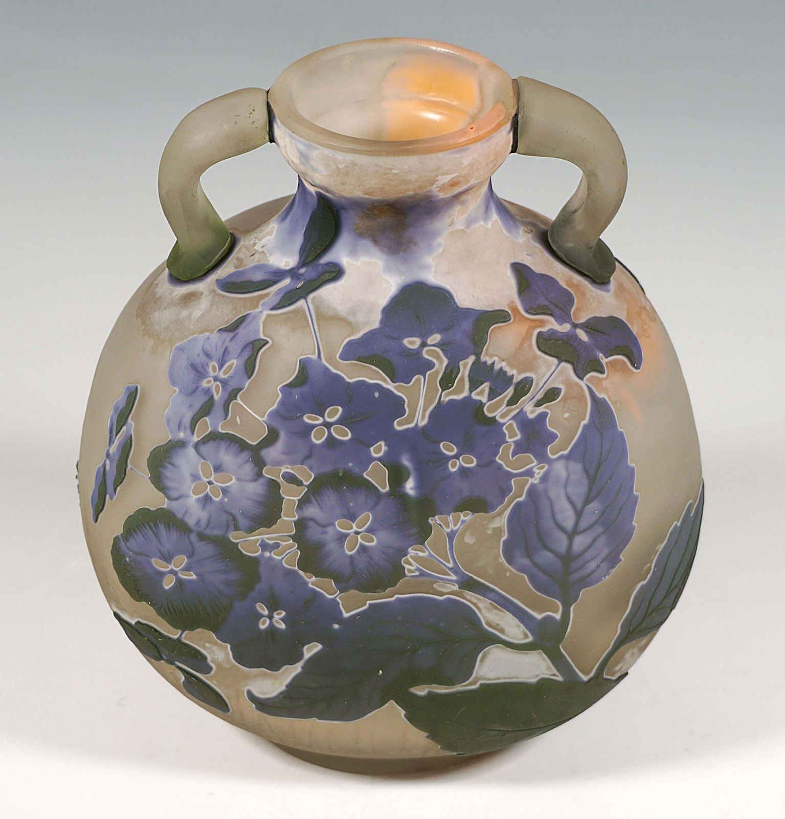 émile Gallé Round Art Nouveau Cameo Handle Vase With Hydrangea Decor France 1905 photo Home Decor