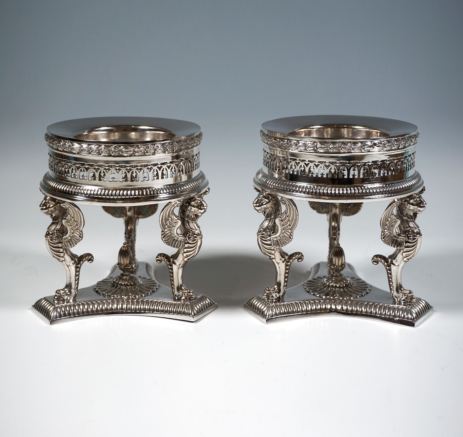 Pair Of Silver Centerpieces With Glass Bowls, Bruckmann & Sons For Knewitz C1920 photo for sale