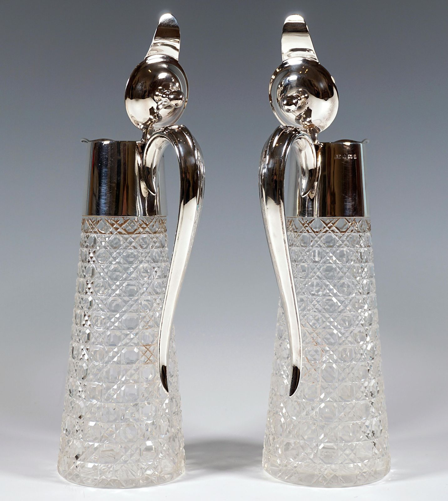 Pair Of Art Nouveau Carafes With Silver Mount By Barker Brothers Birmingham 1901 photo Home Decor