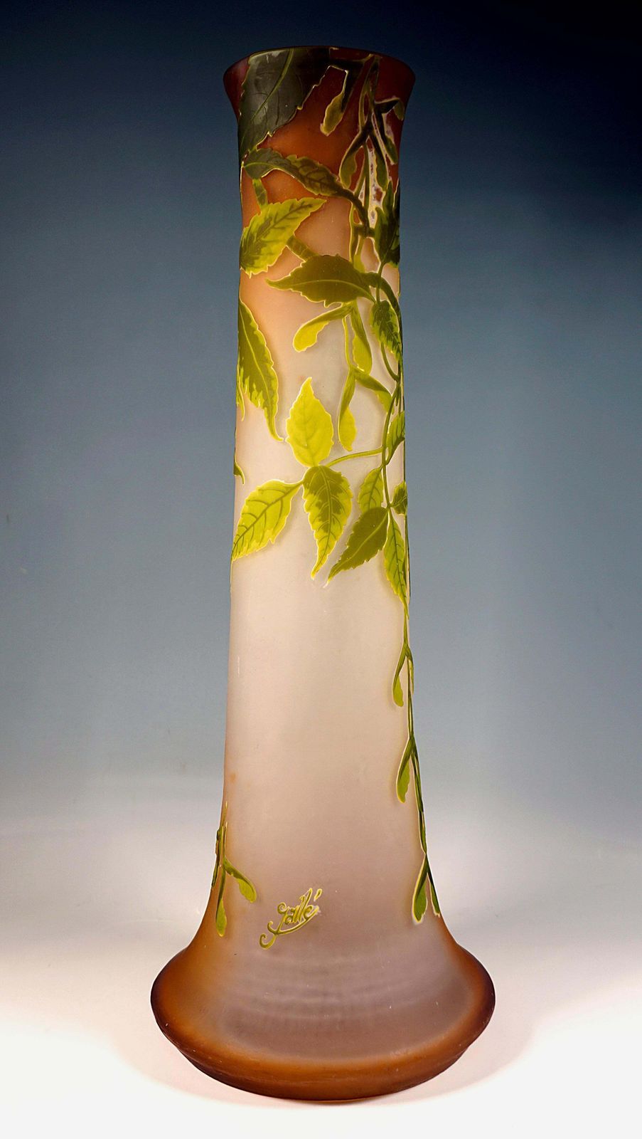 Large émile Gallé Art Nouveau Cameo Vase, Ash Maple Decor, France, Circa 1910 photo Home Decor