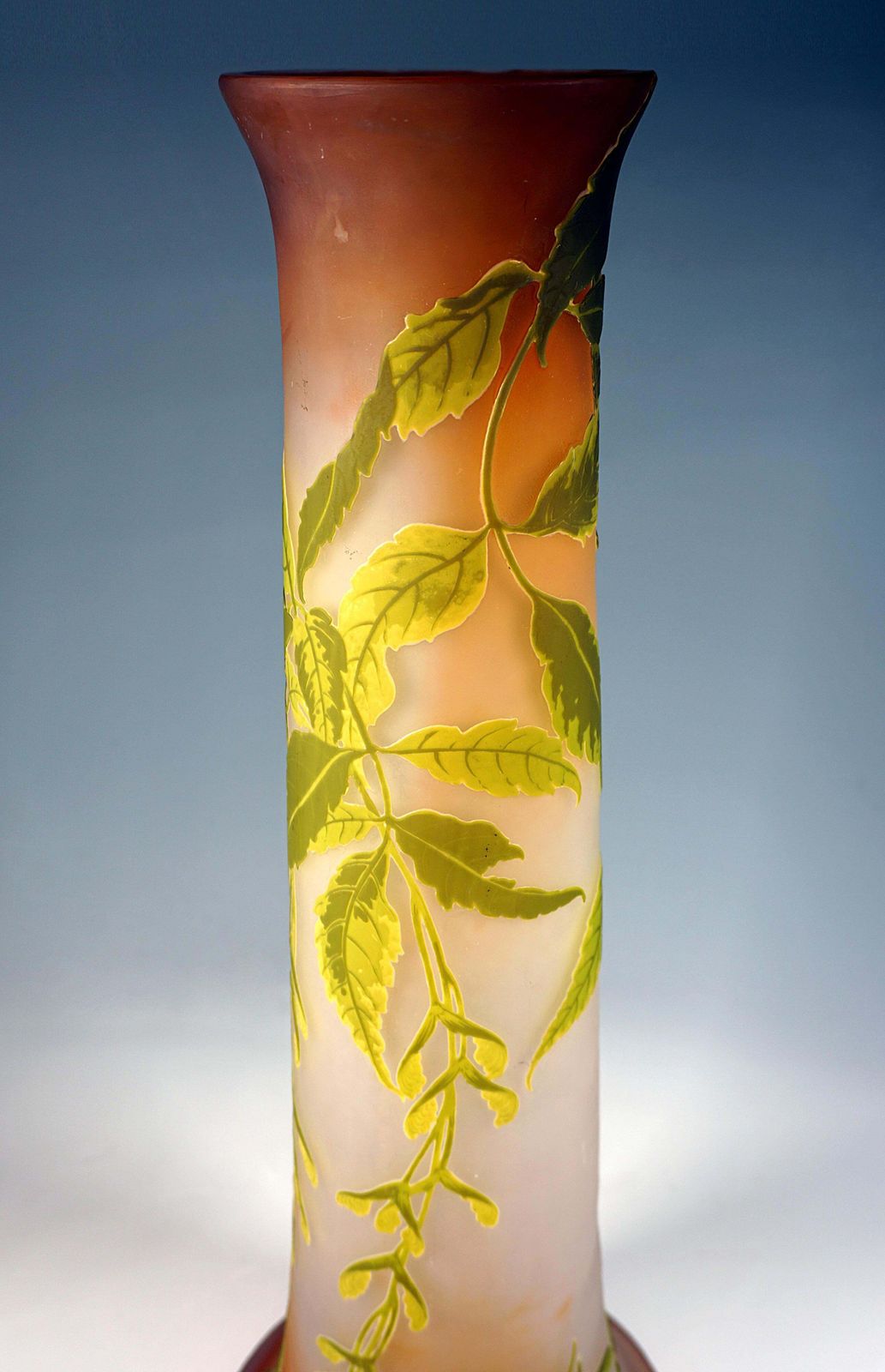 Large émile Gallé Art Nouveau Cameo Vase, Ash Maple Decor, France, Circa 1910 photo vinterior