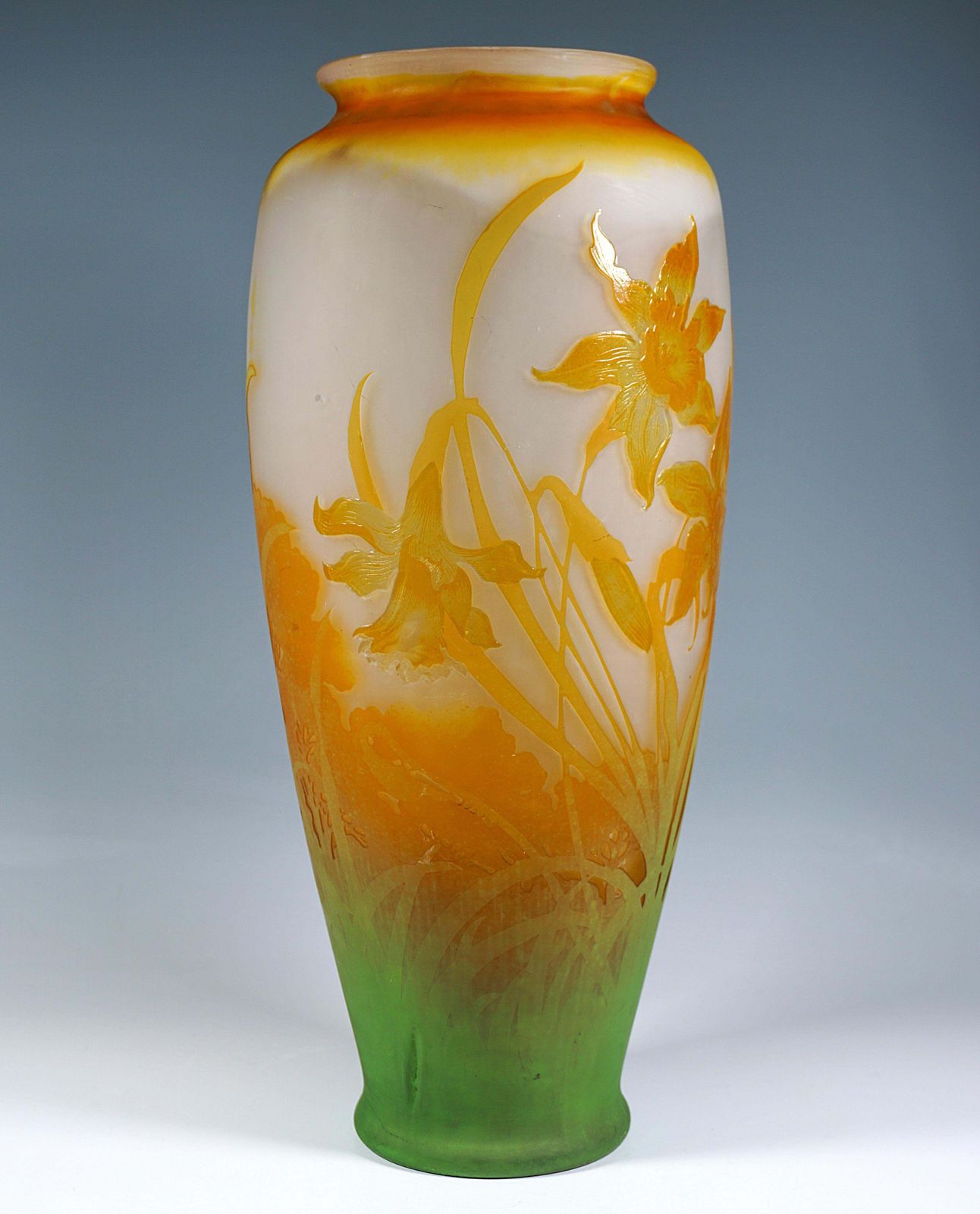 Large émile Gallé Art Nouveau Cameo Vase With Daffodil Decor, France, Ca 1904 photo Home Decor