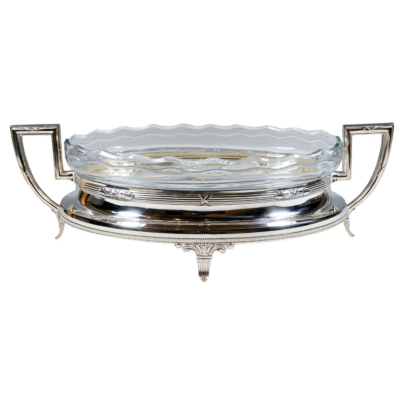 Art Nouveau Silver Jardinière With Waved Glass Liner Wilhelm Binder Germany 1900