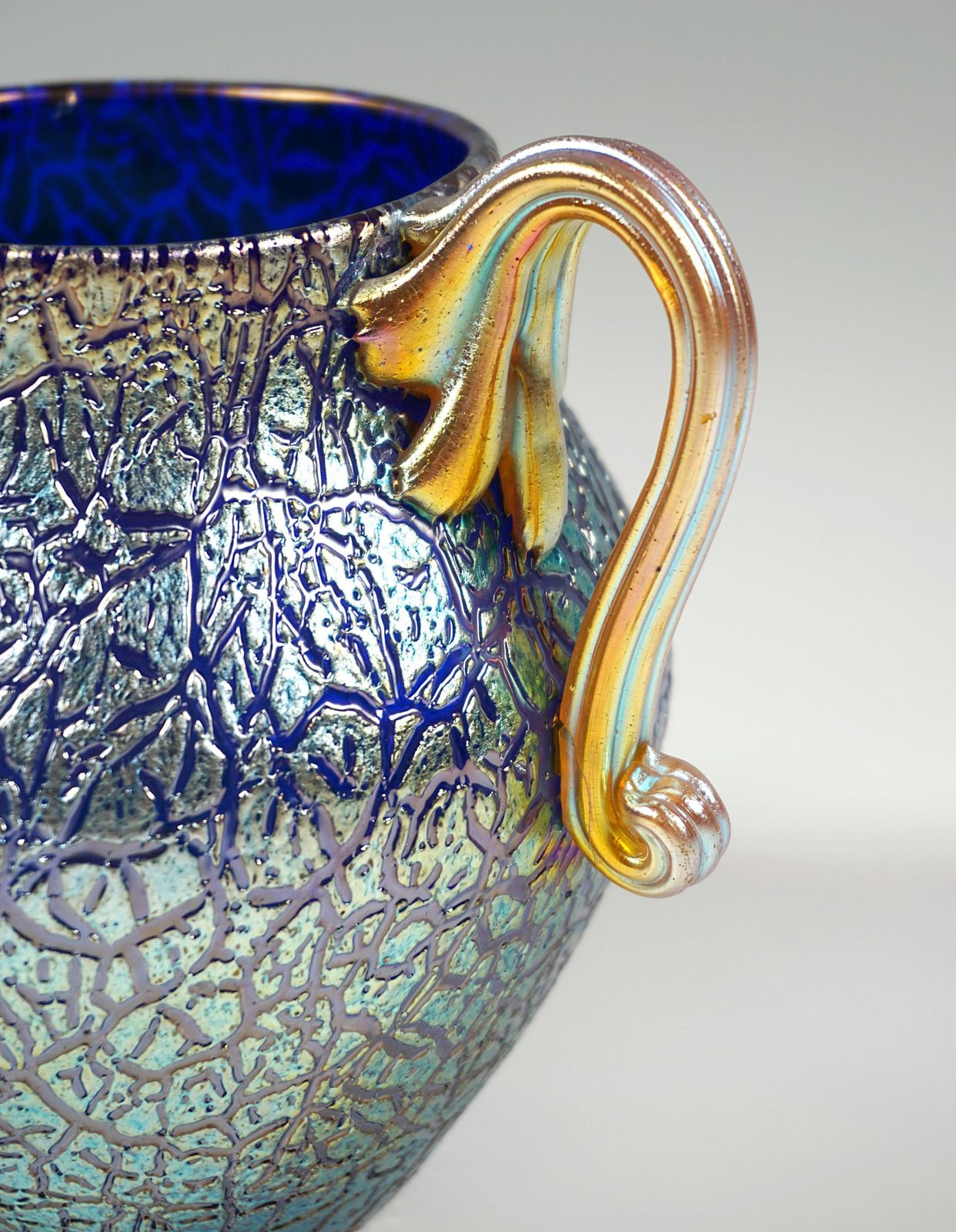 Loetz Art Nouveau Vase Cobalt Mimosa With 2 Handles, Austria Hungary, Circa 1909 photo 2267.0