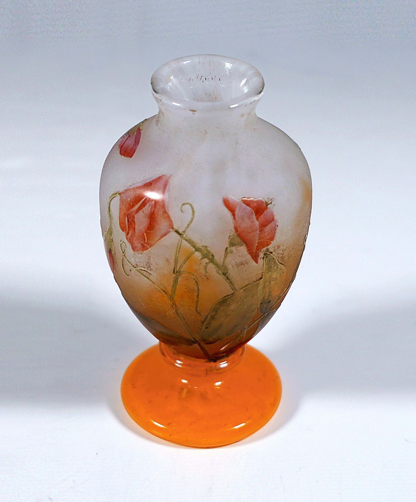 Daum Nancy Art Nouveau Cameo Vase Glass With Sweat Pea Decor, France, Ca 1910 photo Home Decor