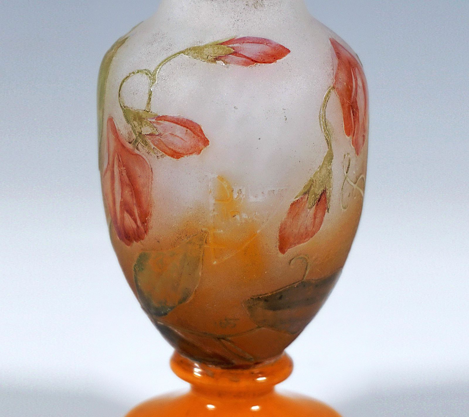 Daum Nancy Art Nouveau Cameo Vase Glass With Sweat Pea Decor, France, Ca 1910 photo 1954.0