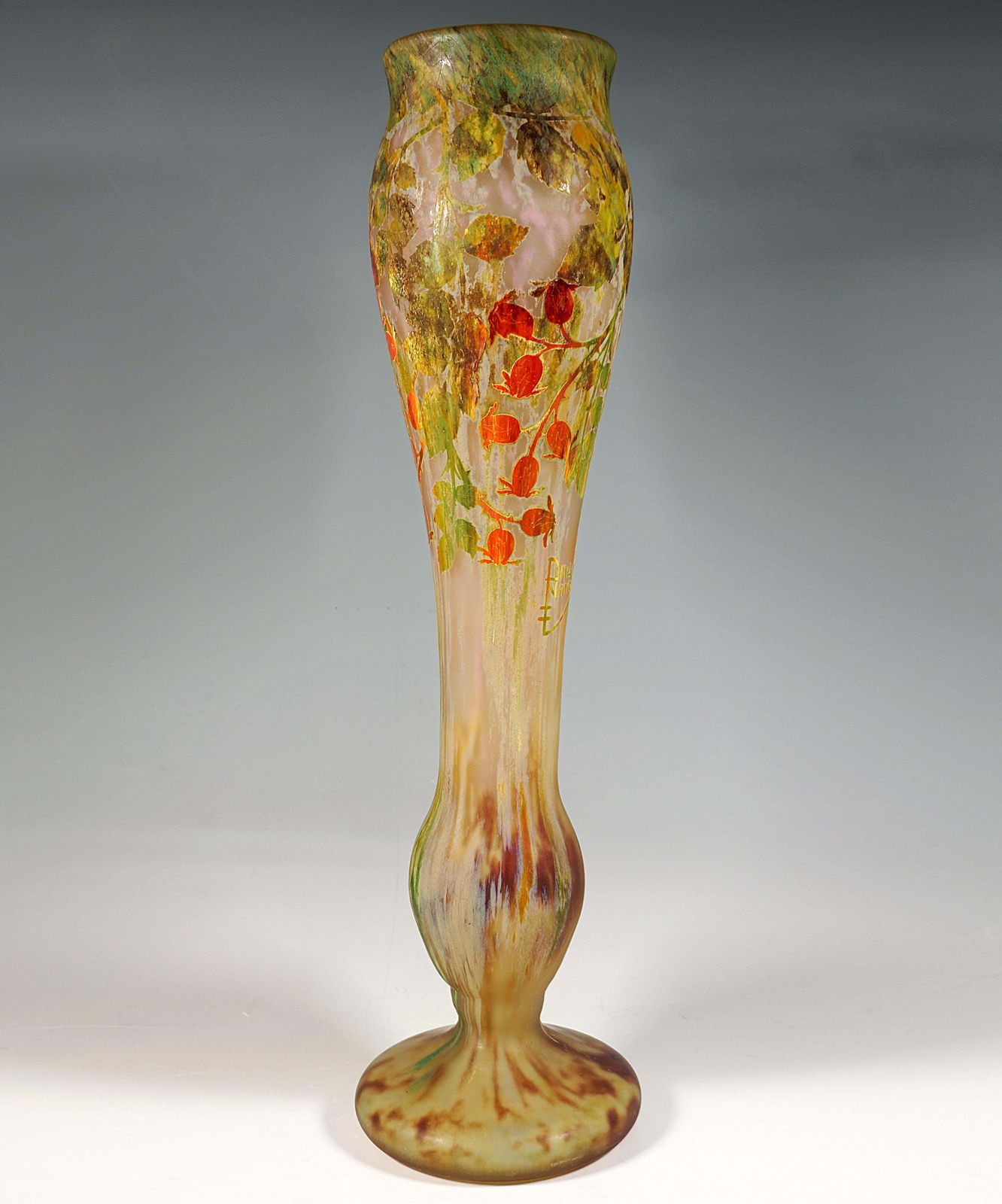 Large Art Nouveau Cameo Vase With Rosehip Decor, Daum Nancy, France, Circa 1910 photo furniture