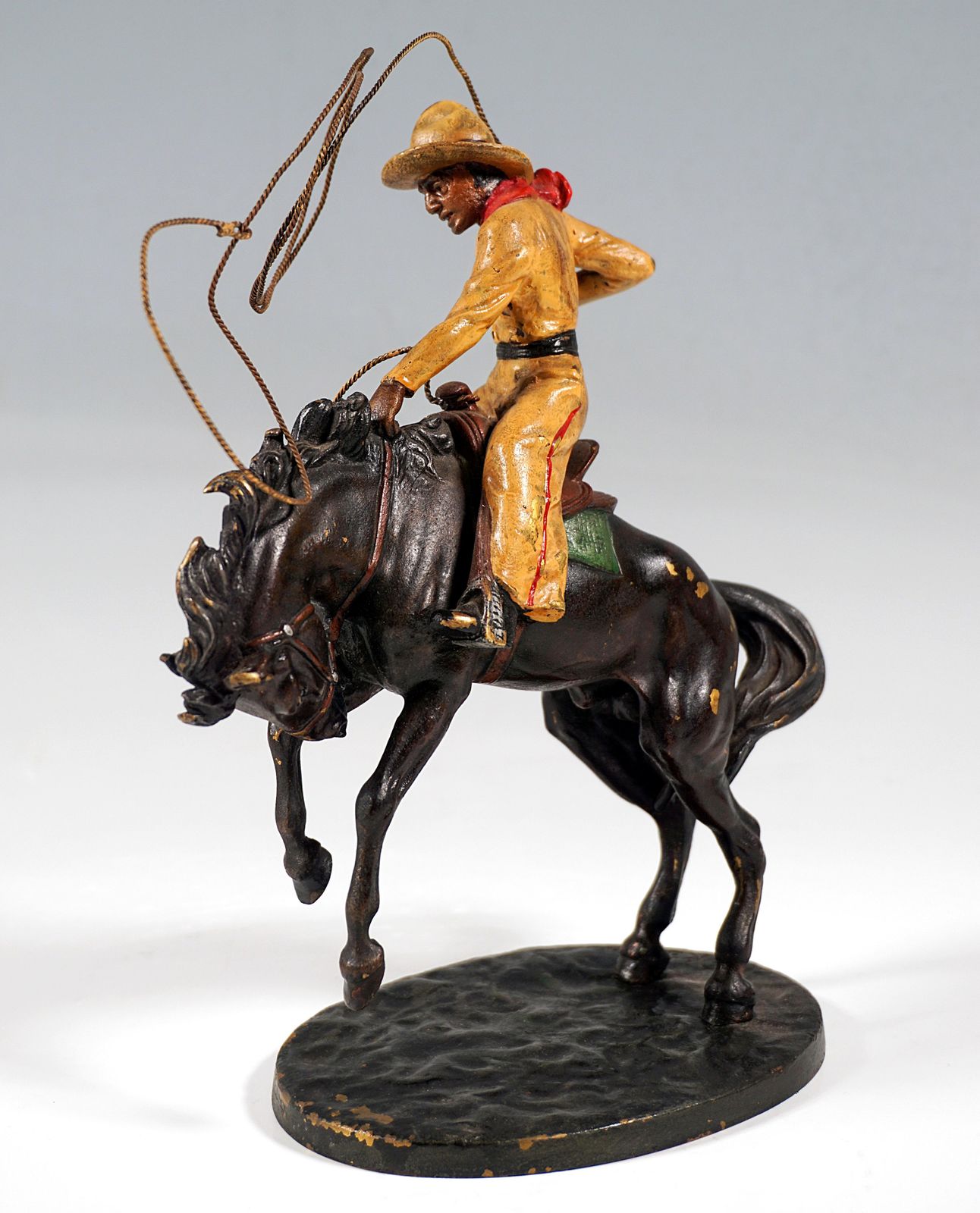 Cowboy With Lasso On Horse, Viennese Bronze Figure By Carl Kauba, Around 1920 photo Art