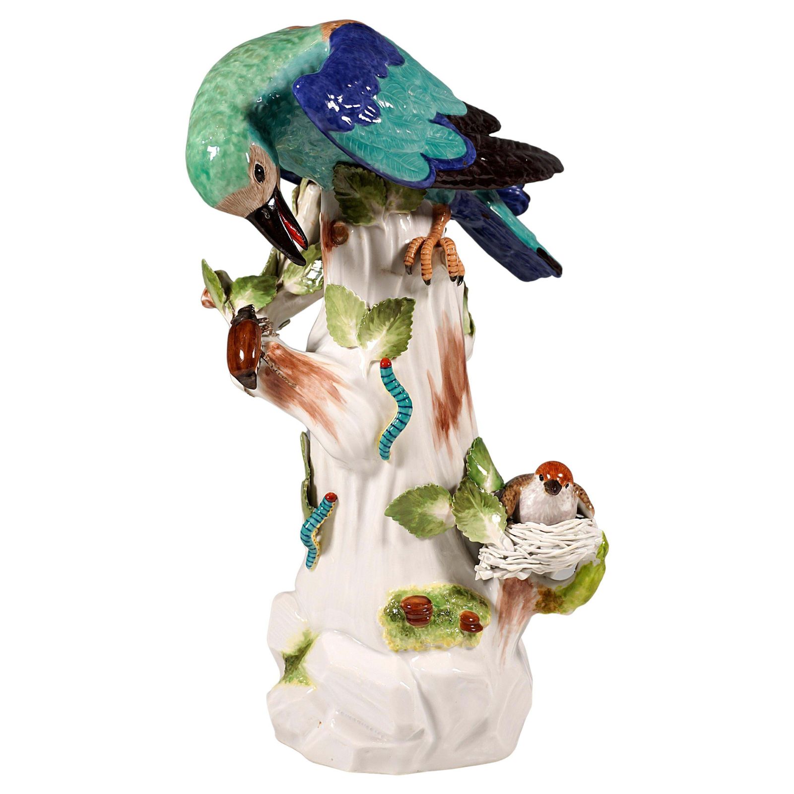 Meissen Bird Figure, European Roller On A Trunk, By J.J. Kaendler, Germany, 20th