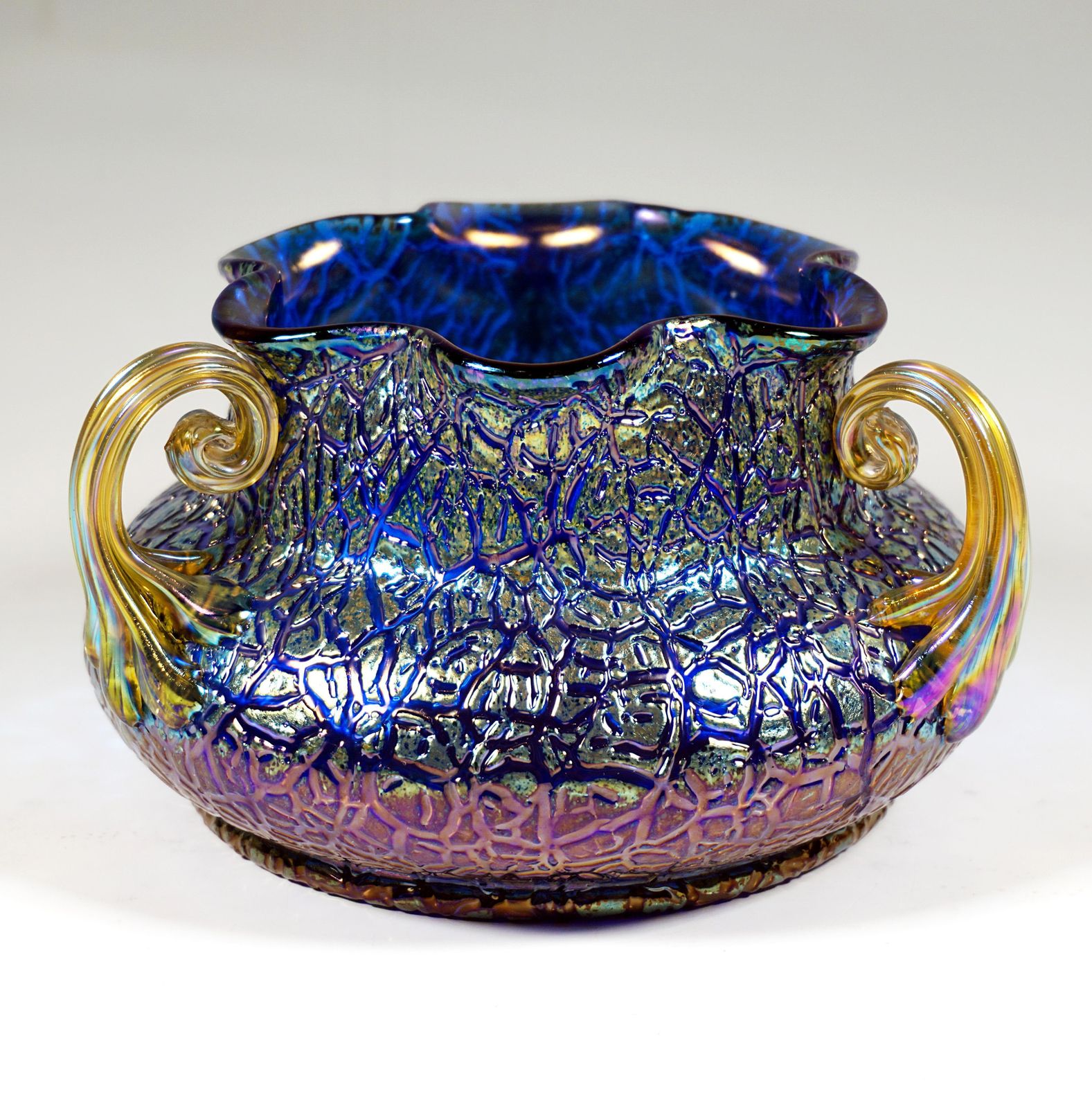 Loetz Art Nouveau Vase Cobalt Mimosa With 3 Handles, Austria Hungary, Circa 1911 photo furniture