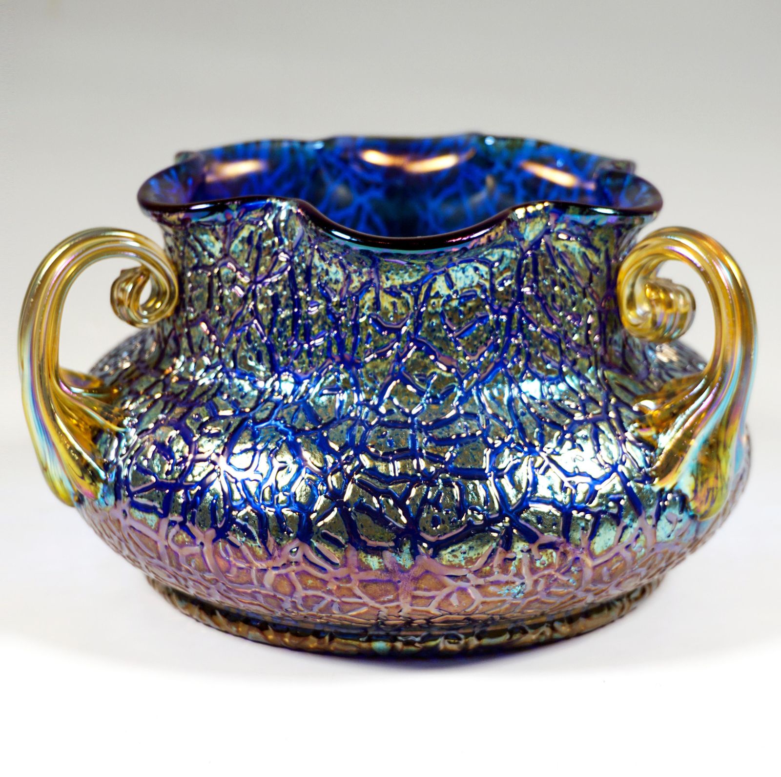 Loetz Art Nouveau Vase Cobalt Mimosa With 3 Handles, Austria Hungary, Circa 1911 photo Home Decor