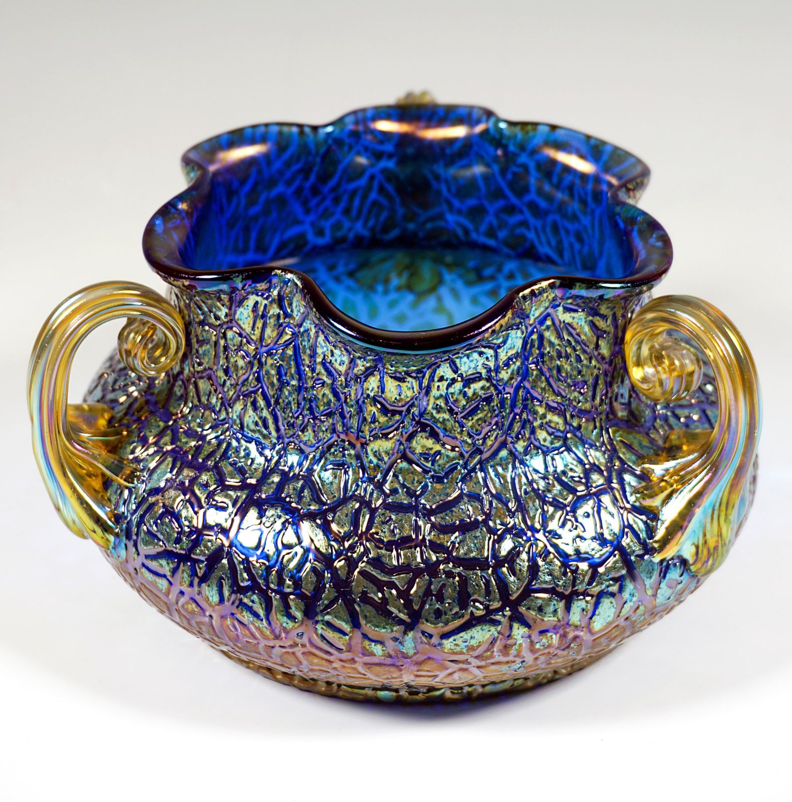 Loetz Art Nouveau Vase Cobalt Mimosa With 3 Handles, Austria Hungary, Circa 1911 photo 2531.0