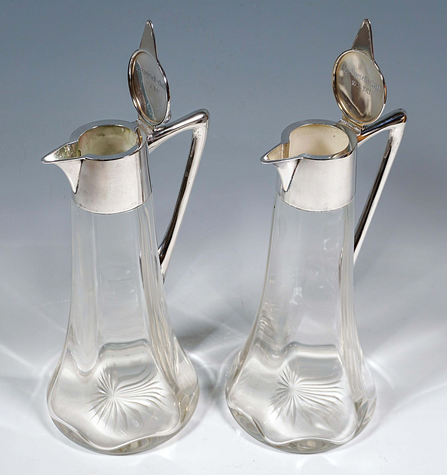 Pair Of Art Nouveau Glass Decanter With Silver Fittings, Wilhelm Binder, Germany photo Home Decor
