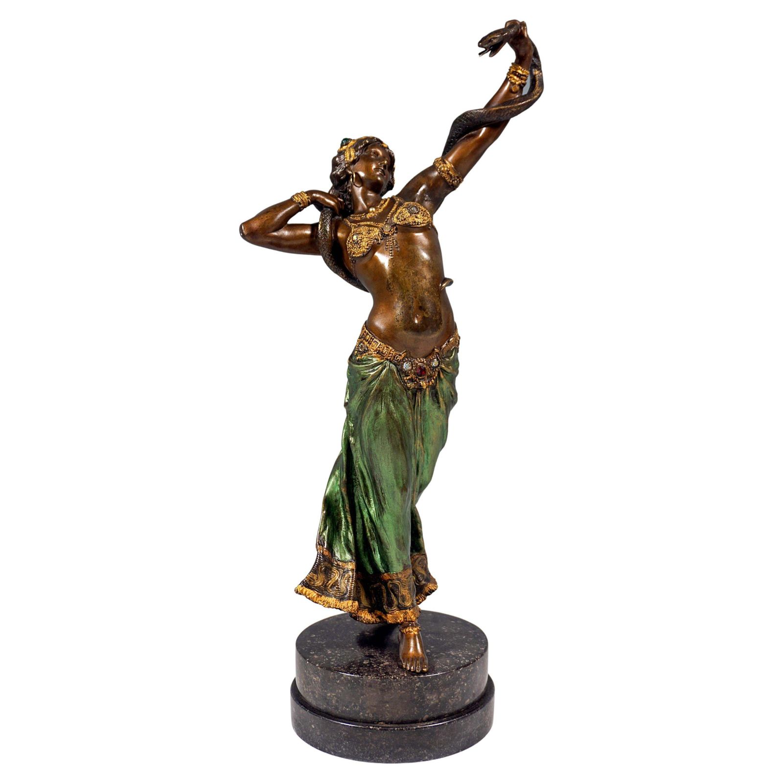 Viennese Bronze, Snake Dancer On Marble Base, By Franz Bergmann, Around 1910