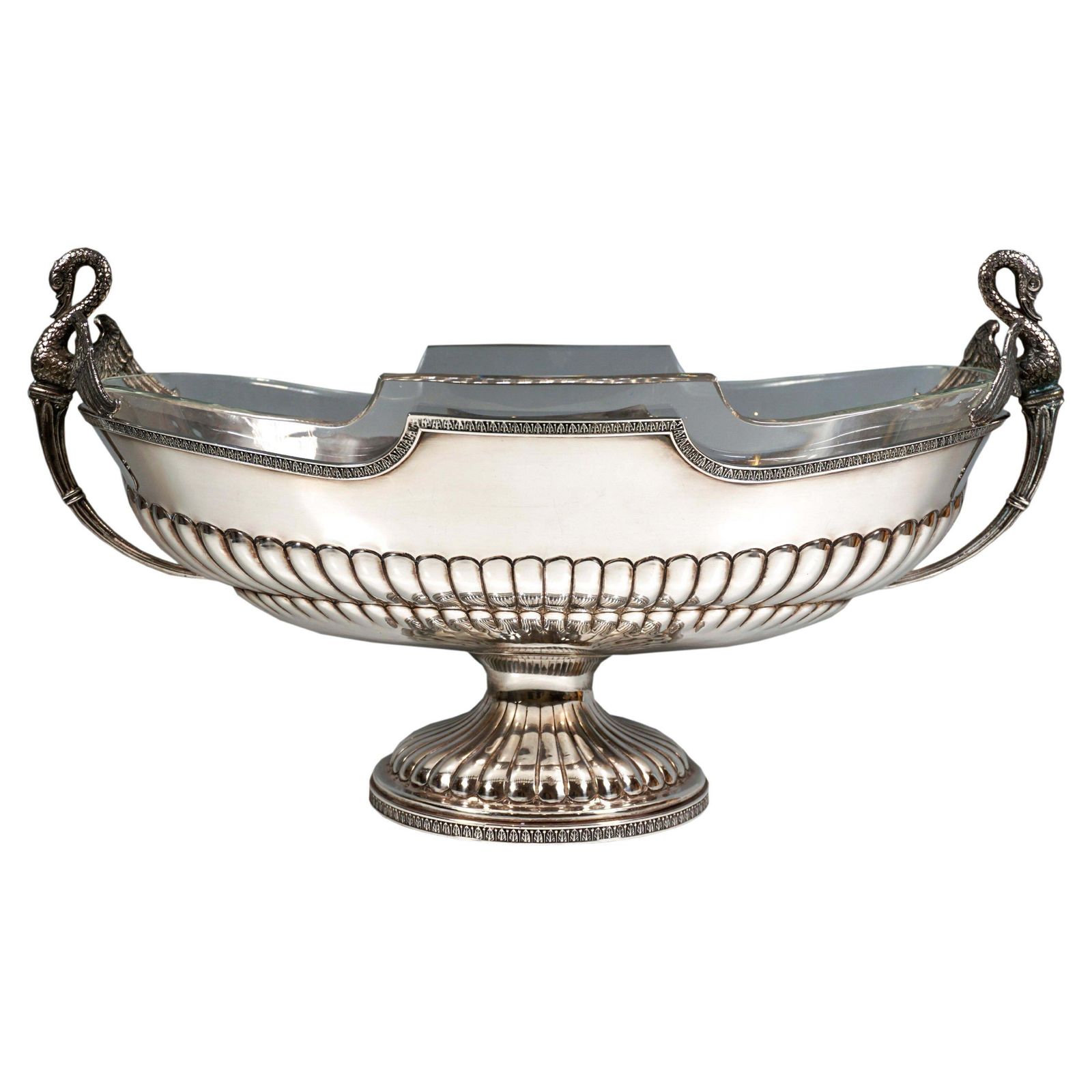 Silver Jardiniere With Swan Busts And Glass Liner, Pietrasanta & C., Italy, 1950