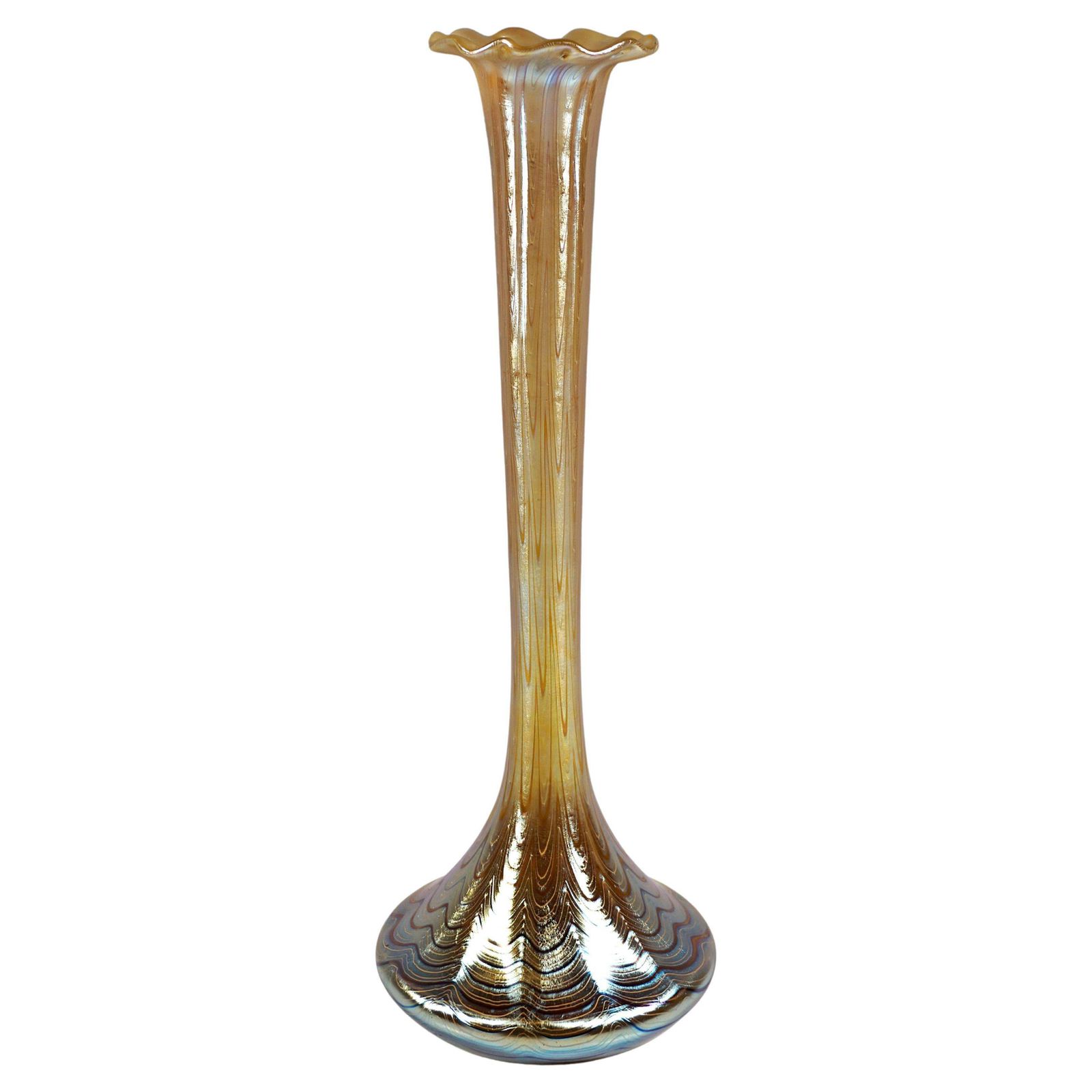 Loetz Art Nouveau Single Flower Vase, Phenomenon Gre Candia 6893, Circa 1898