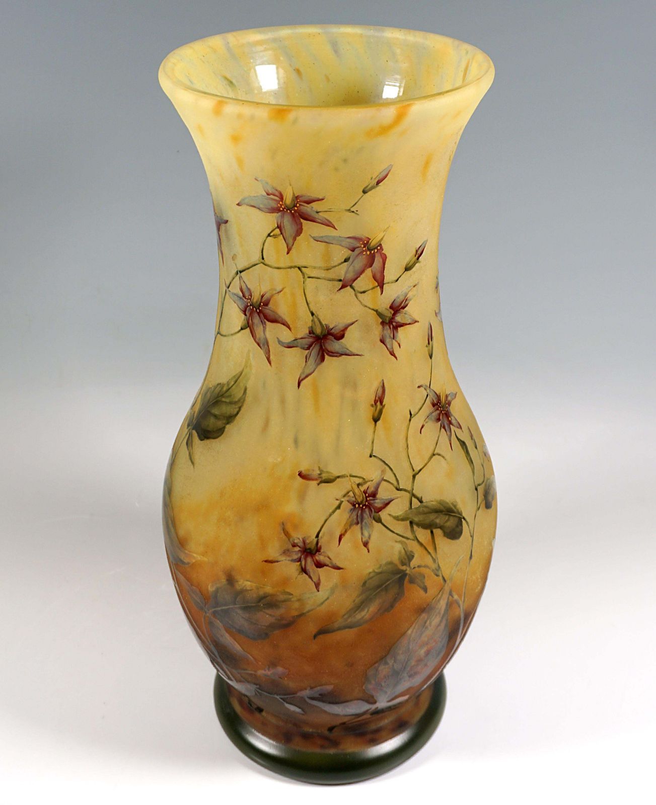 Large Art Nouveau Cameo Vase, Solanum Dulcamara Decor, Daum Nancy, France, 1910 photo vinterior