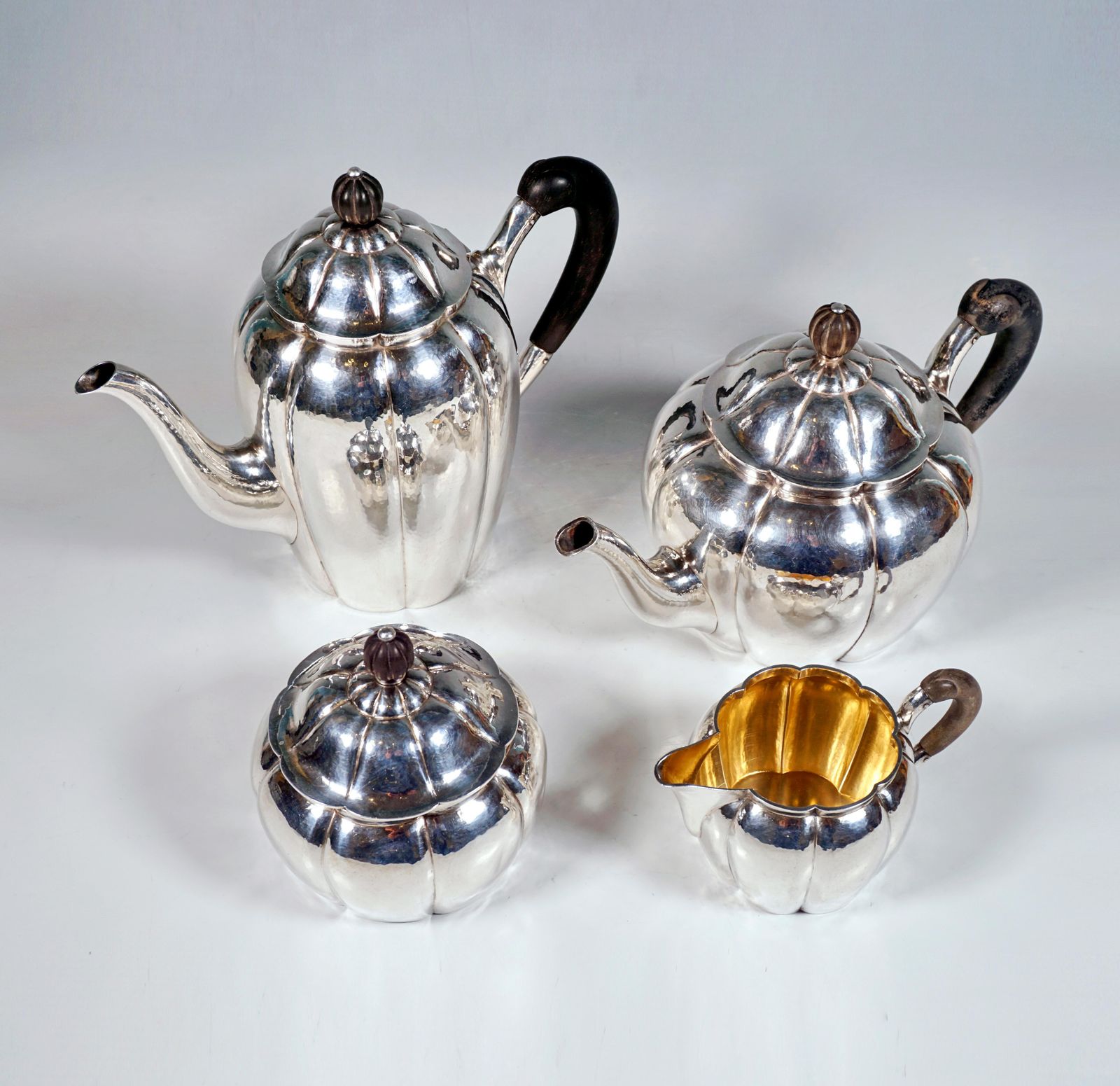 Art Déco Silver 5 Piece Coffee & Tea Set With Tray, Around 1920 photo vinterior