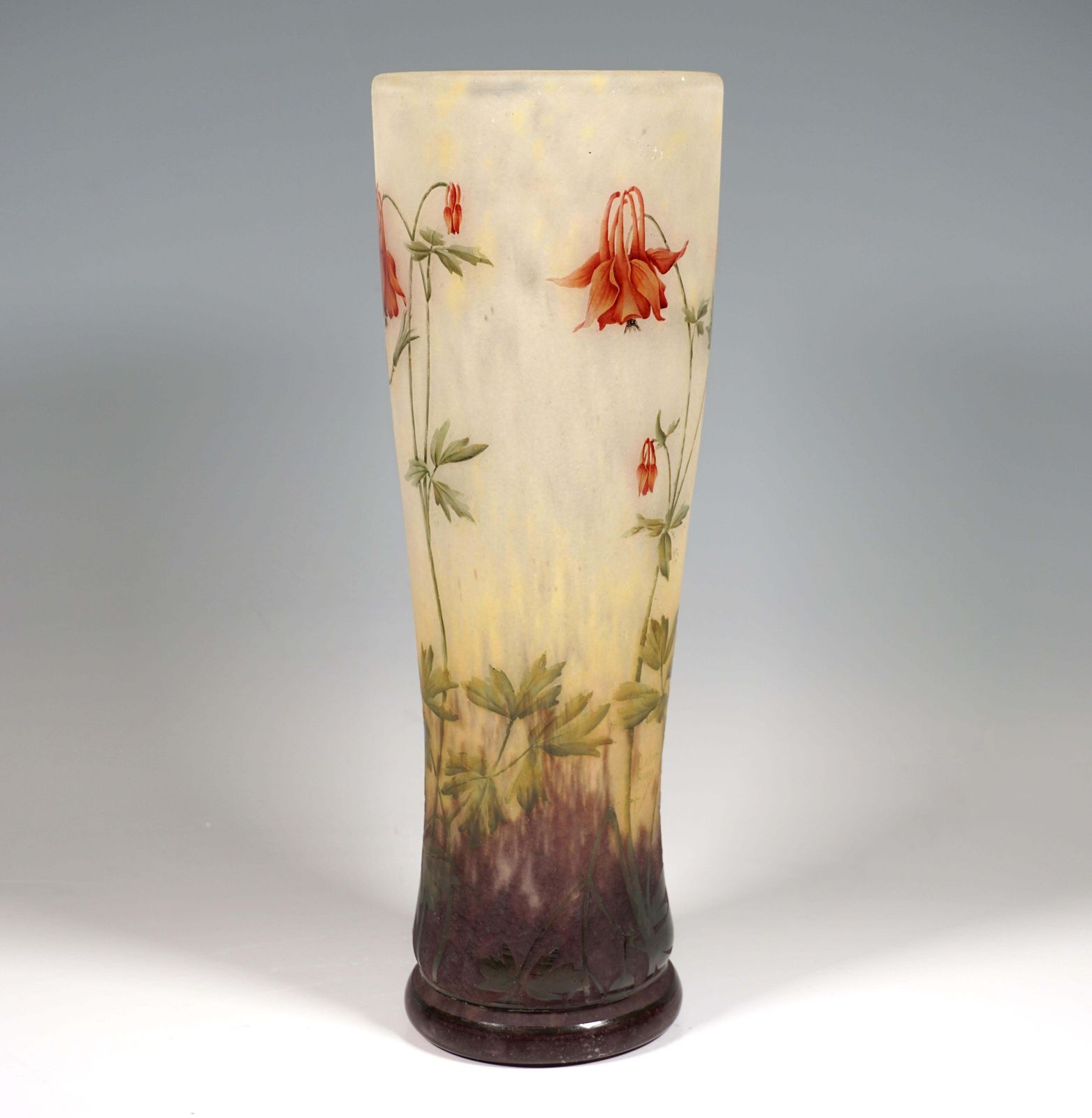 Large Art Nouveau Cameo Vase With Columbine Decor, Daum Nancy, France, Ca 1910 photo Home Decor