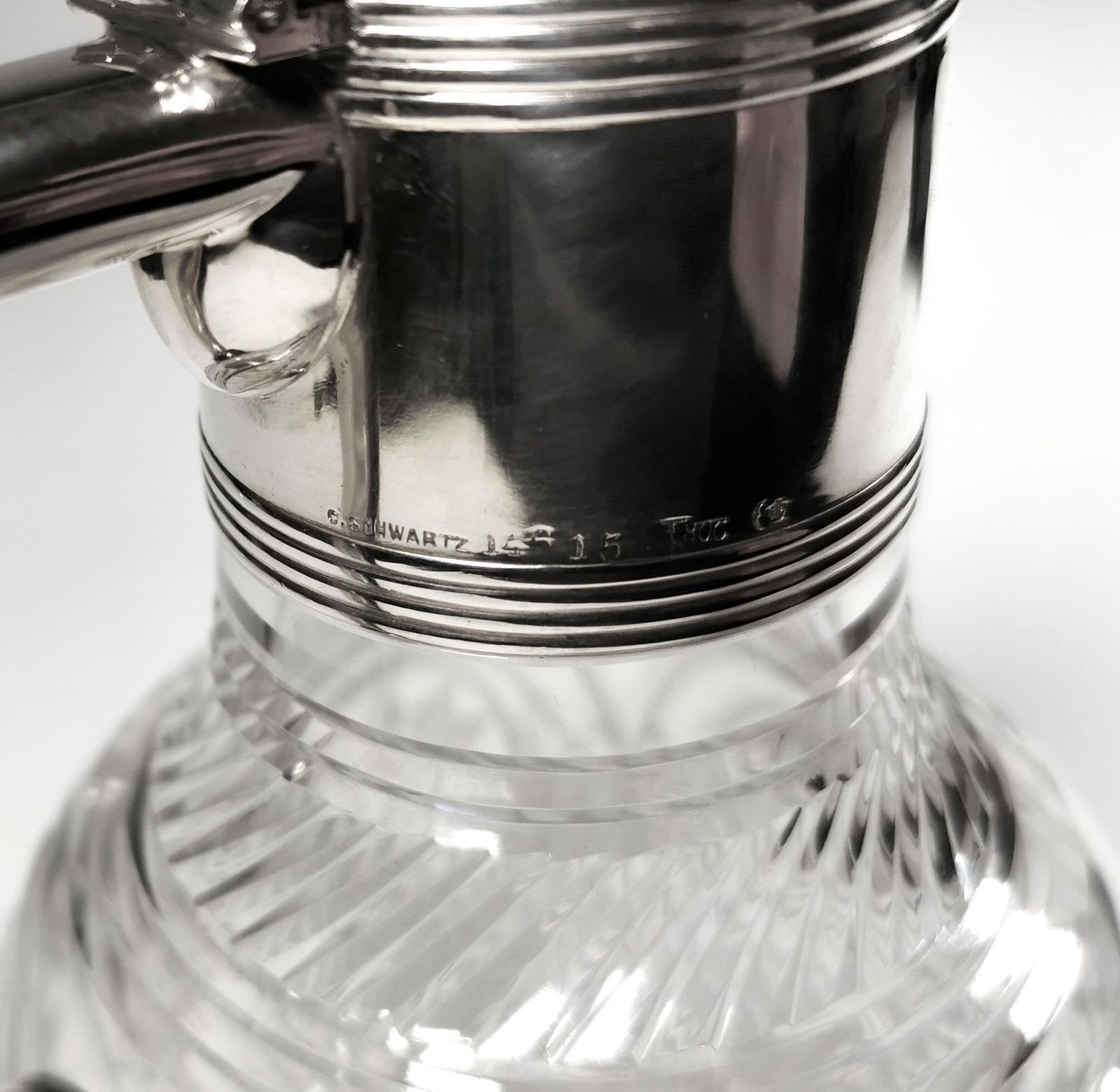 Pair Of Art Nouveau Glass Carafes With Silver Mounts, Koch & Bergfeld, Germany photo vintage