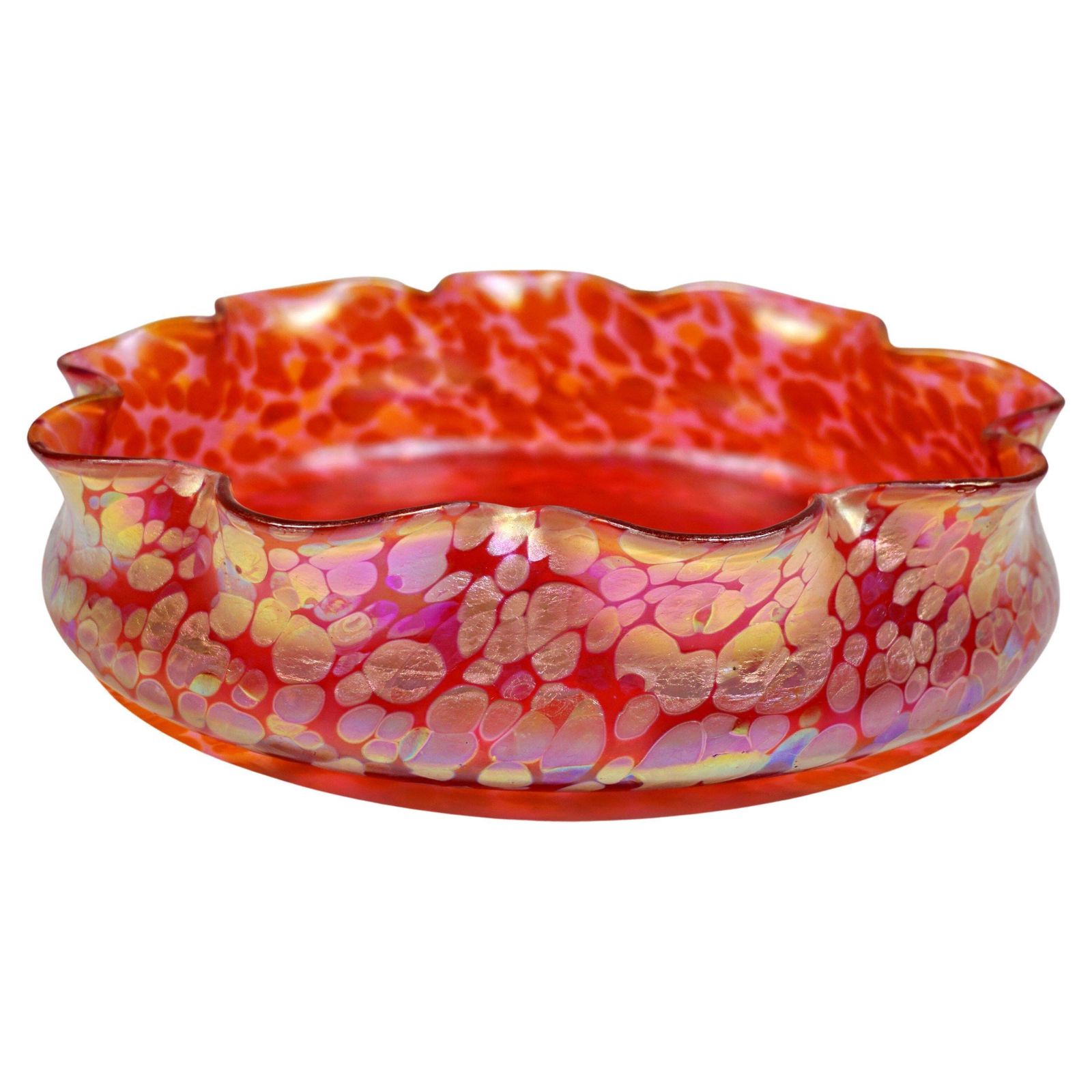 Loetz Art Nouveau Flower Bowl Metallic Red Papillon, Austria Hungary, Ca 1900