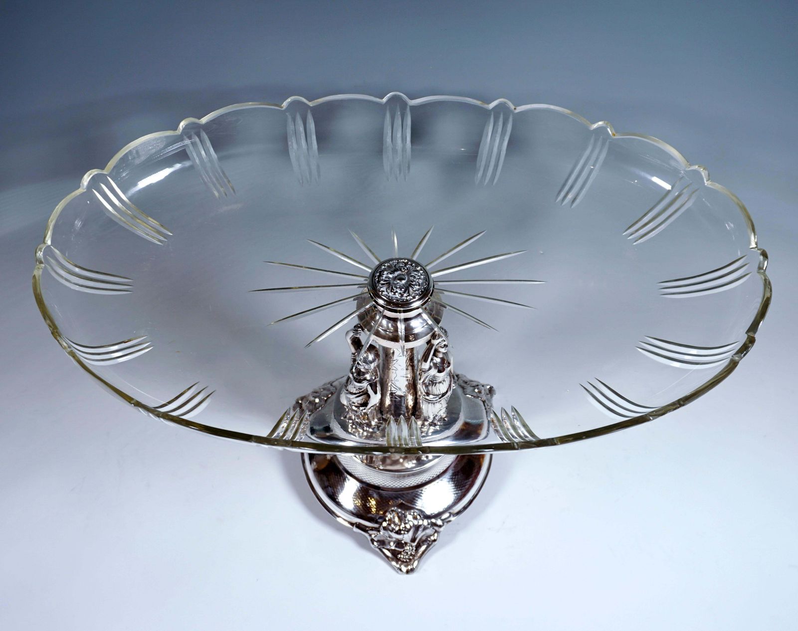 Art Nouveau Silver Centerpiece With Karyatides And Glass Bowl, Vienna, Ca 1900 photo for sale