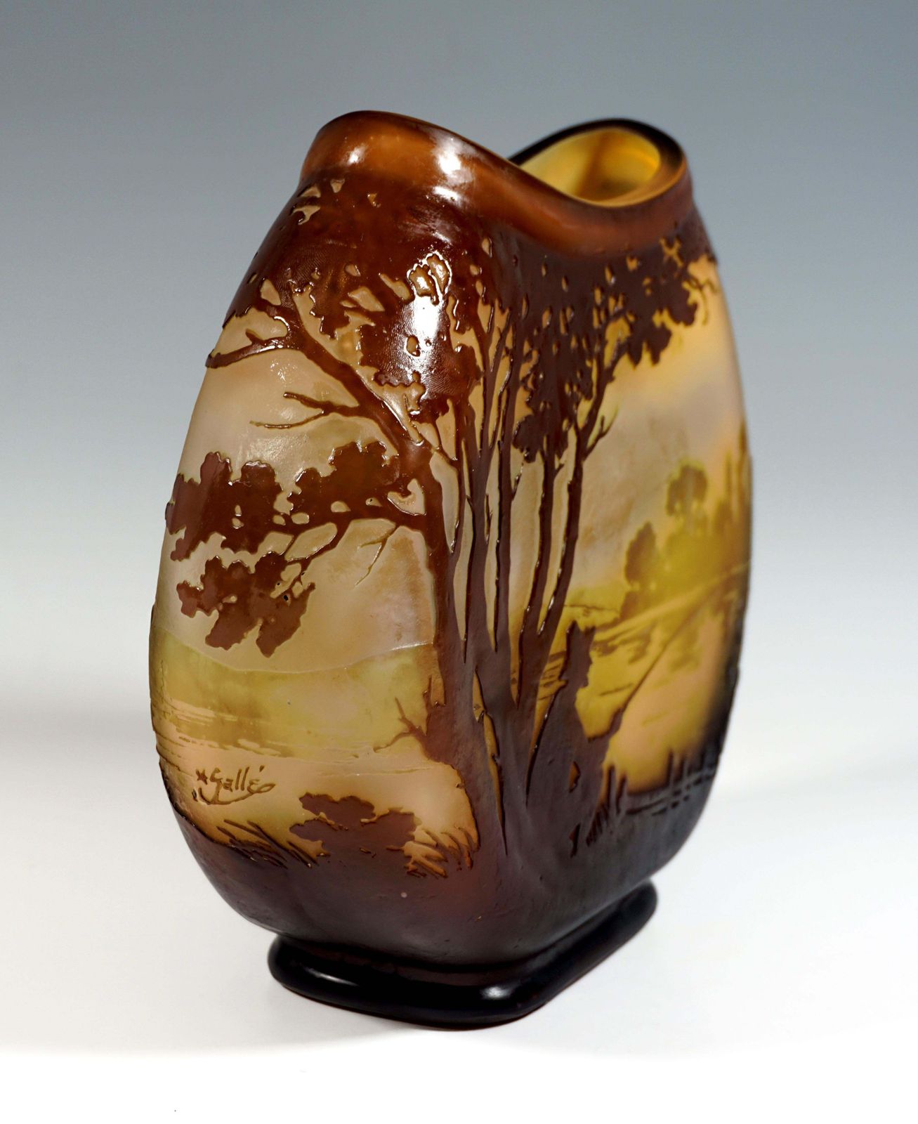 Large Round émile Gallé Art Nouveau Cameo Vase With Seascape Decor, France 1905 photo furniture