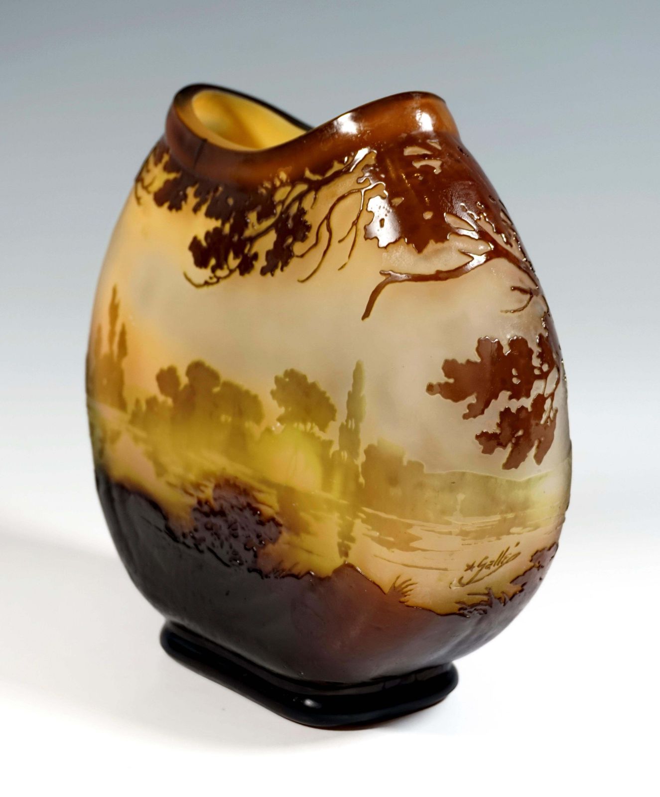 Large Round émile Gallé Art Nouveau Cameo Vase With Seascape Decor, France 1905 photo for sale