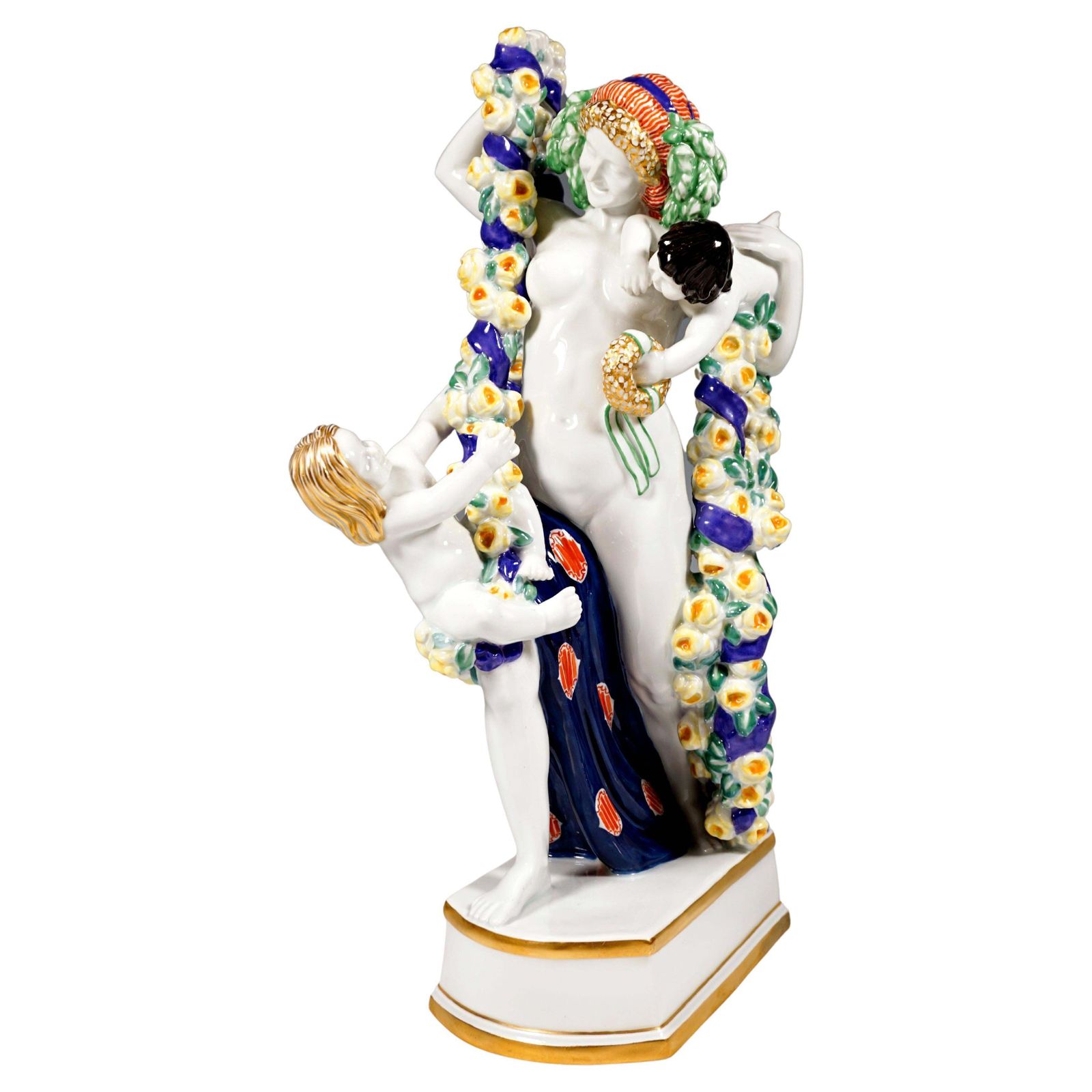 Large Meissen Art Nouveau Figure, Flora With Cupids, By Emmerich Oehler, Ca 1913