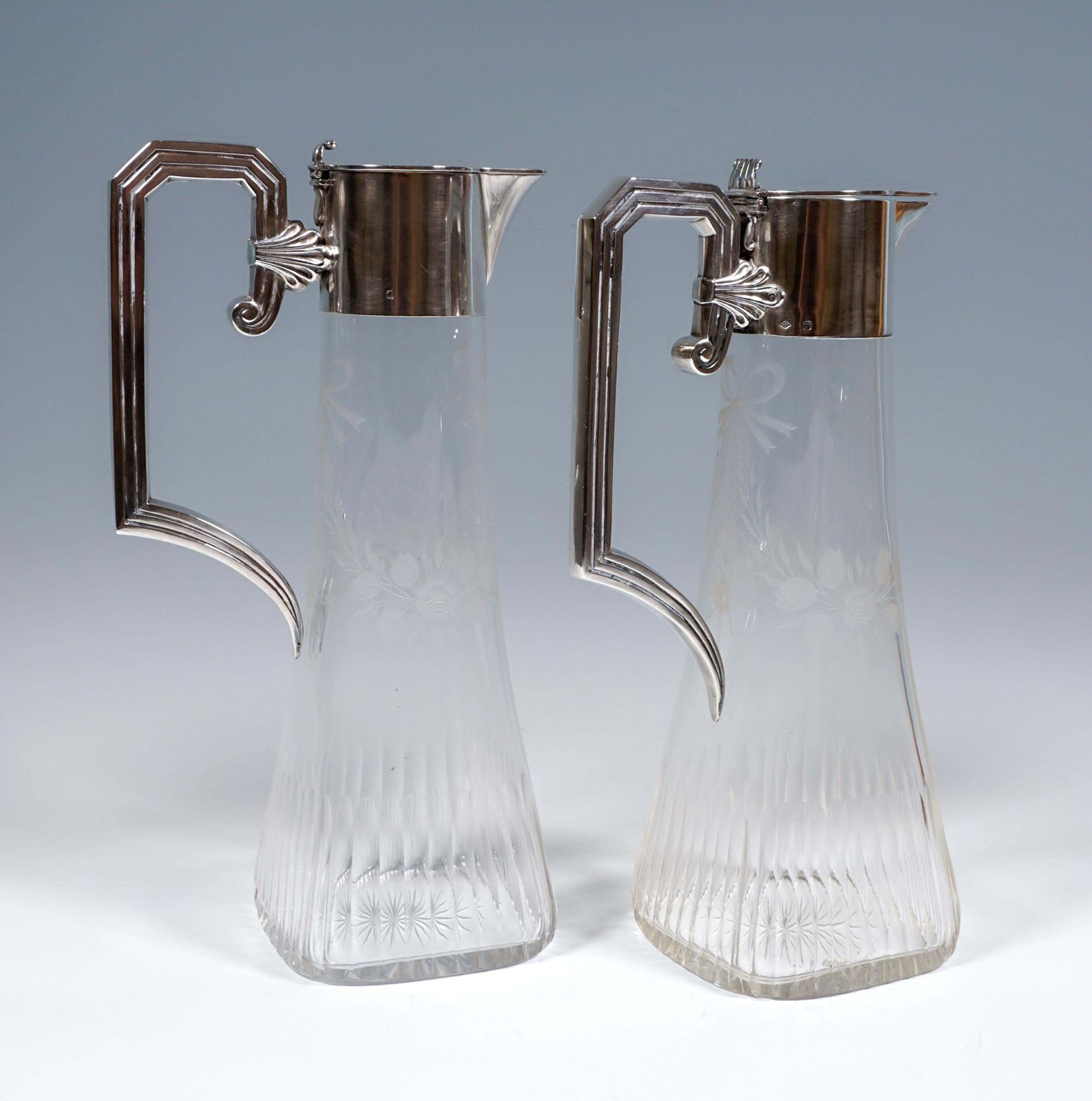 Pair Of Art Nouveau Glass Carafes With Silver Mounts, Gaston Bardiés Paris, 1900 photo furniture