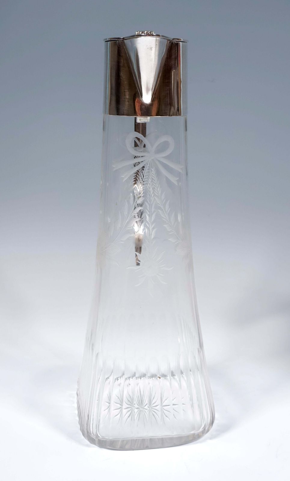 Pair Of Art Nouveau Glass Carafes With Silver Mounts, Gaston Bardiés Paris, 1900 photo Home Decor