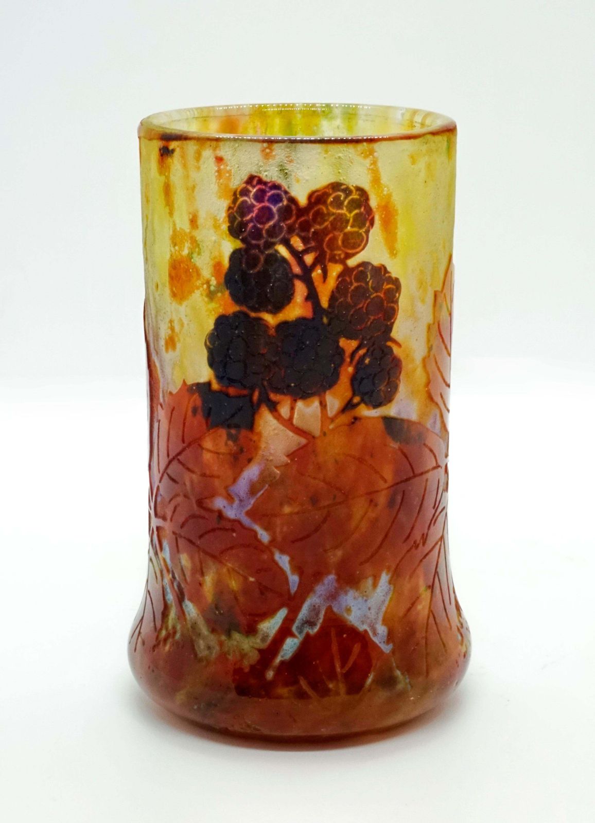 Art Nouveau Cameo Vase With Blackberry Decor, Daum Nancy, France, 1900 1905 photo Home Decor