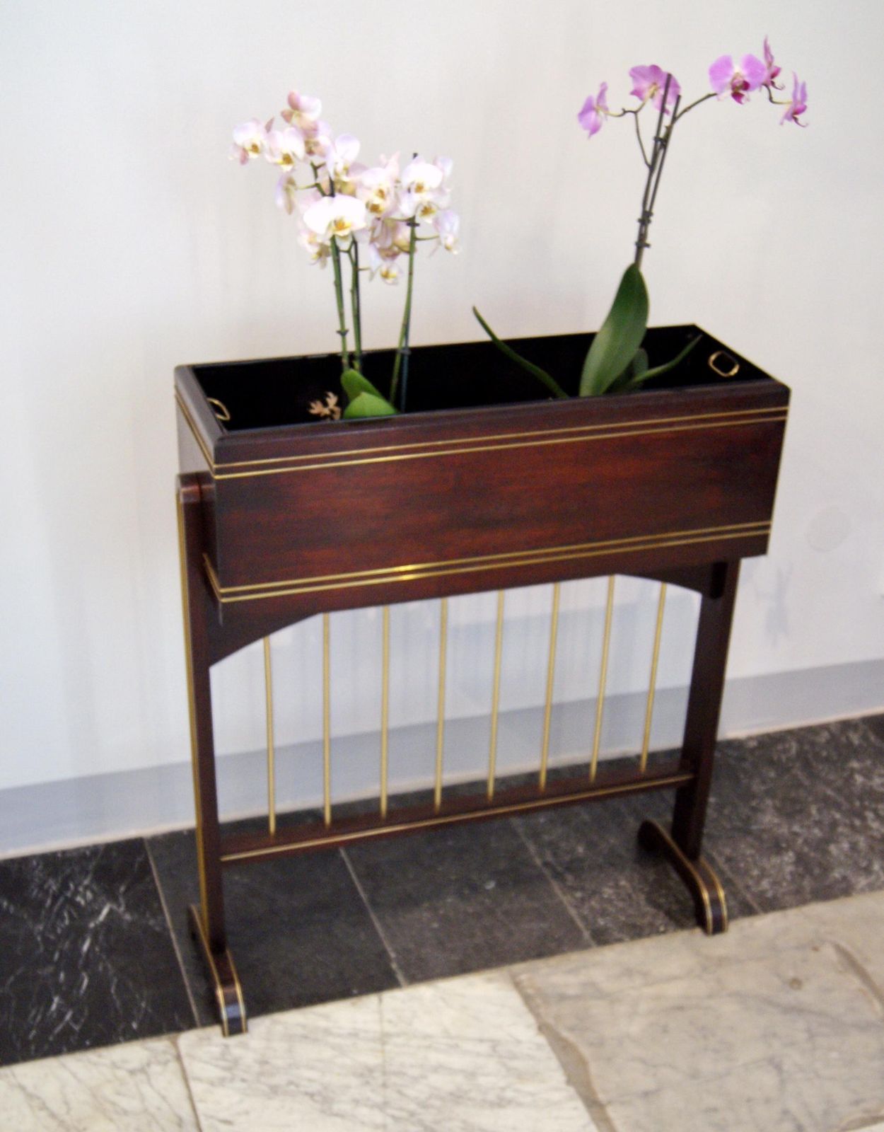 Art Nouveau Flower Container Mahogany Stained Brass Inlays Vienna, Circa 1915 photo furniture