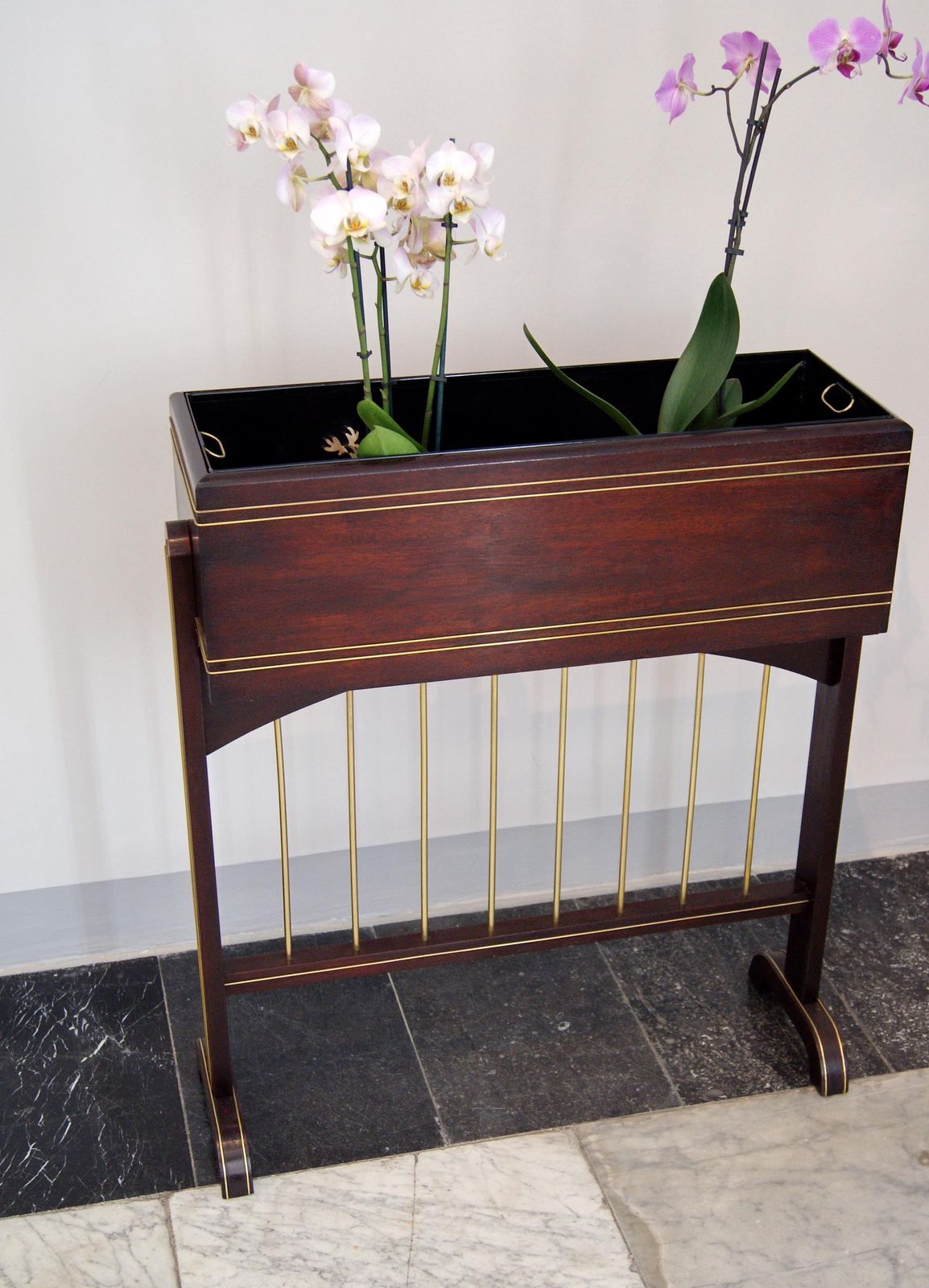 Art Nouveau Flower Container Mahogany Stained Brass Inlays Vienna, Circa 1915 photo 1732.0