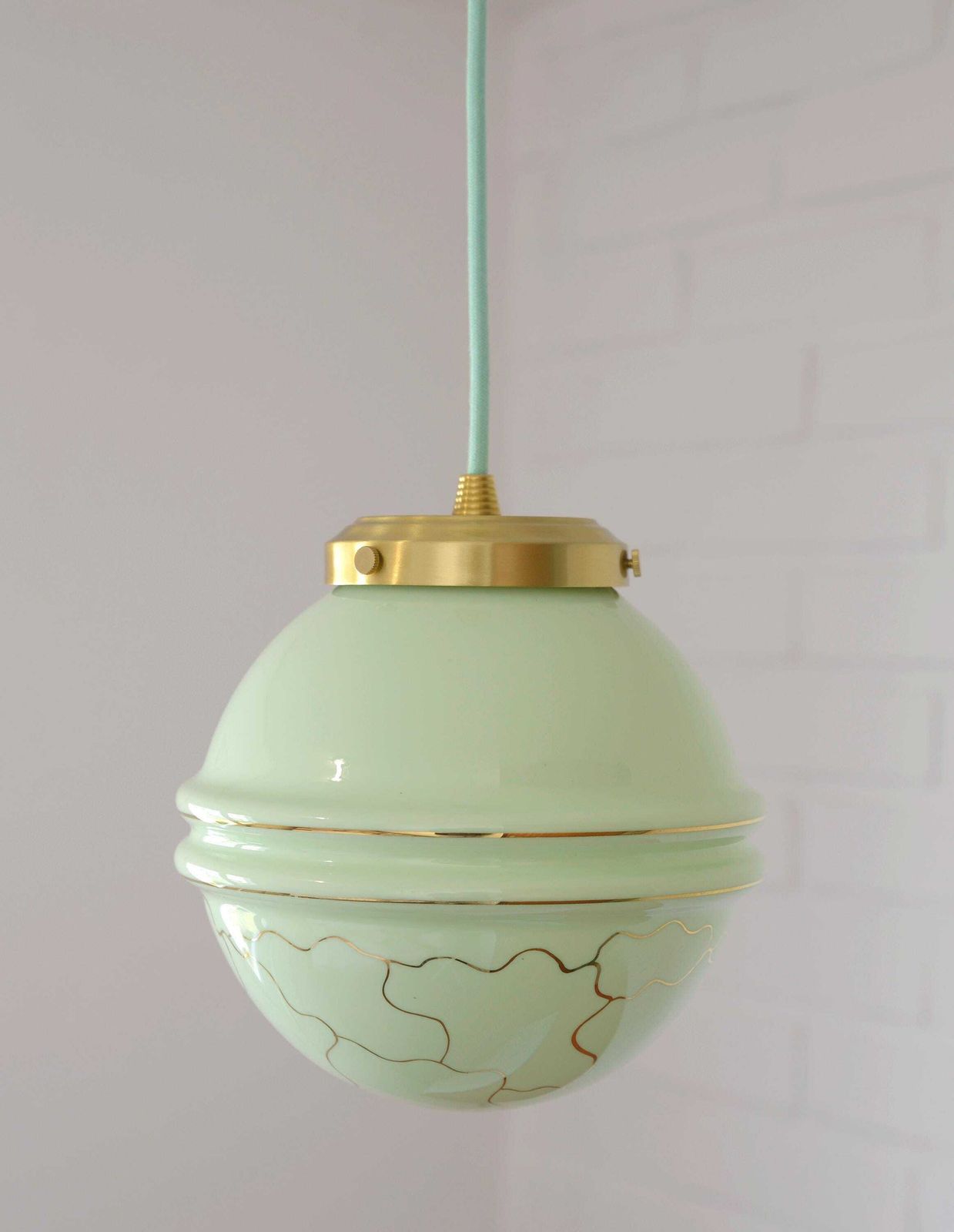 Redesign Pendant Lamp / Ceiling Light / Art Deco / Mint Green Hand Blown Glass / Light Fixture / Hanging Lamp / Antique Lamp / Old Lighting photo Lighting