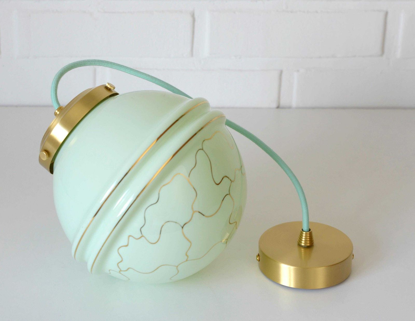Redesign Pendant Lamp / Ceiling Light / Art Deco / Mint Green Hand Blown Glass / Light Fixture / Hanging Lamp / Antique Lamp / Old Lighting photo vintage