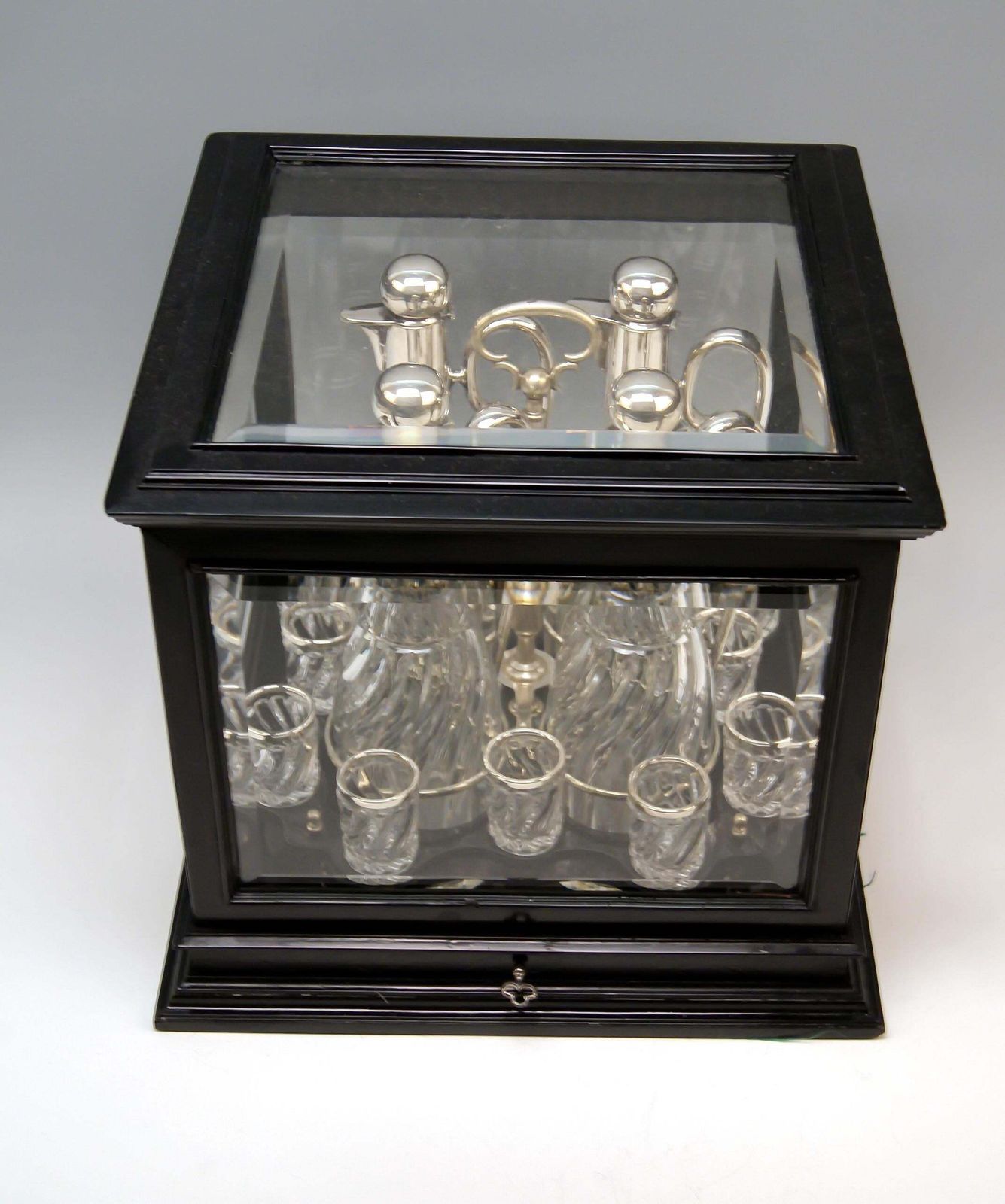 Silver Vienna Liqueur Set Decanters Glasses Sixteen Pieces Showcase Made 1905 photo Home Decor
