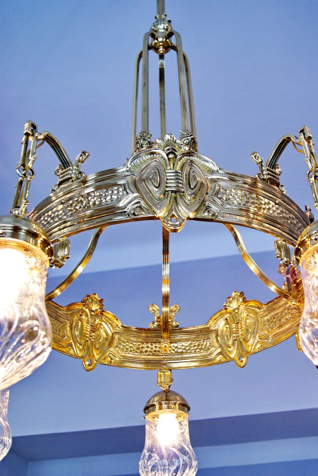 Art Nouveau Lustre Chandelier Candelabrum Five Bulbs Vienna Austria Made photo for sale