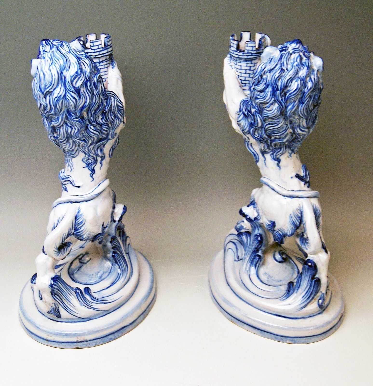 Pair Of Galle Nancy St. Clement Faience Walking & Roaring Lions Gallé Circa 1892 photo furniture